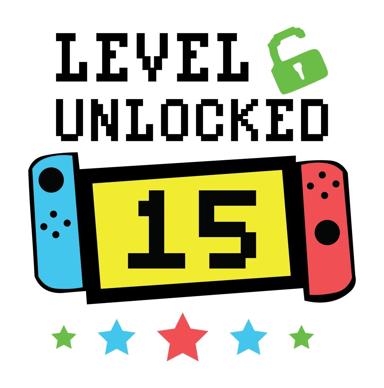 Level Unlocked Text Header With Lock Banner design stars padlock