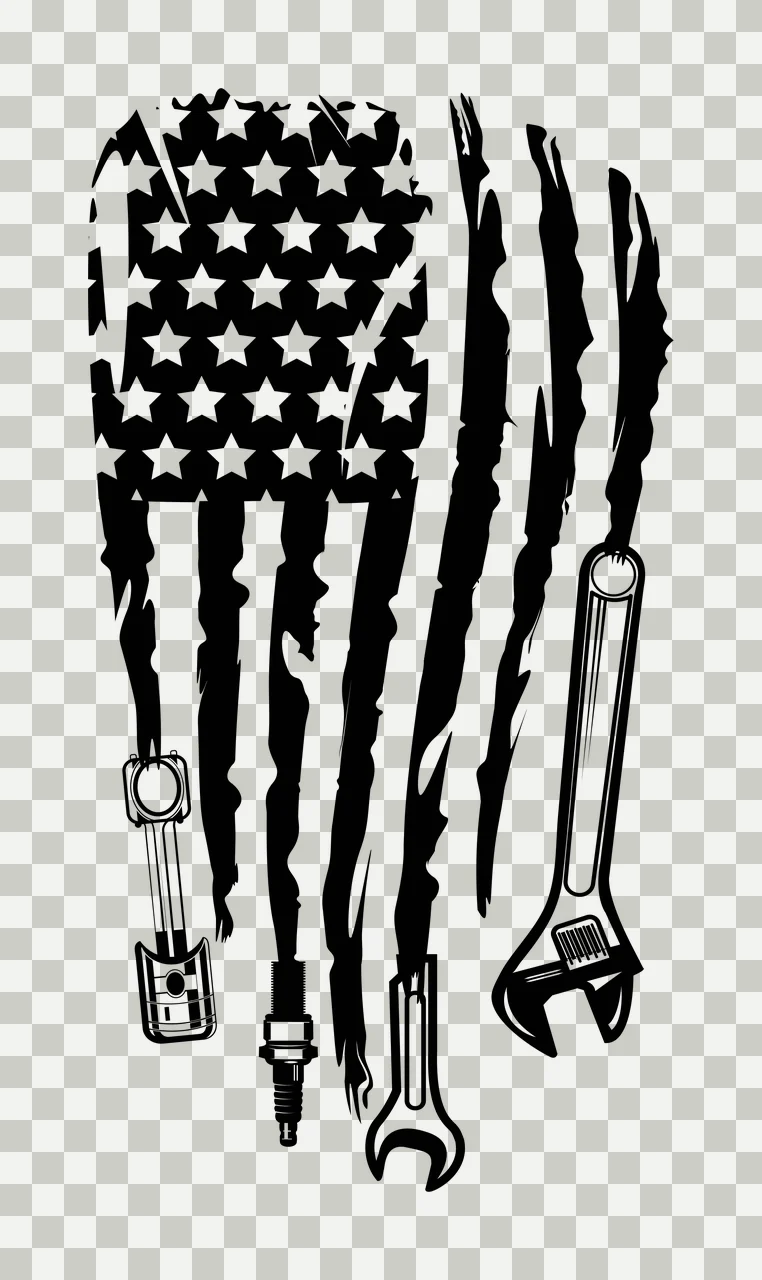 Mechanic Flag American Shape With Mechanical Tools combining transparency and detail preview thumbnail