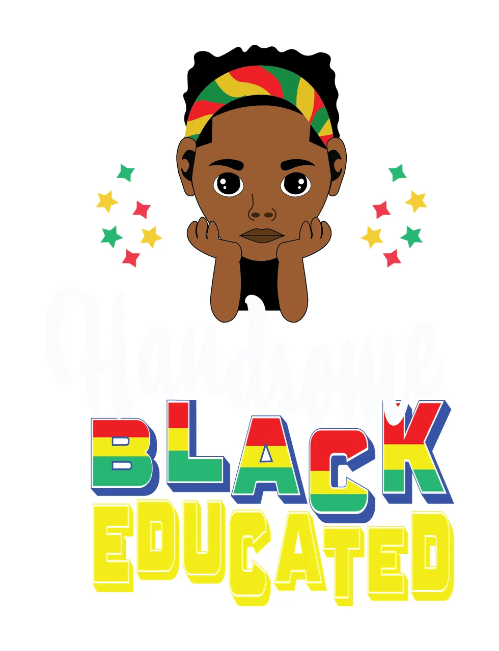 Handsome Black Educated Silhouette Graphic person stars typography
