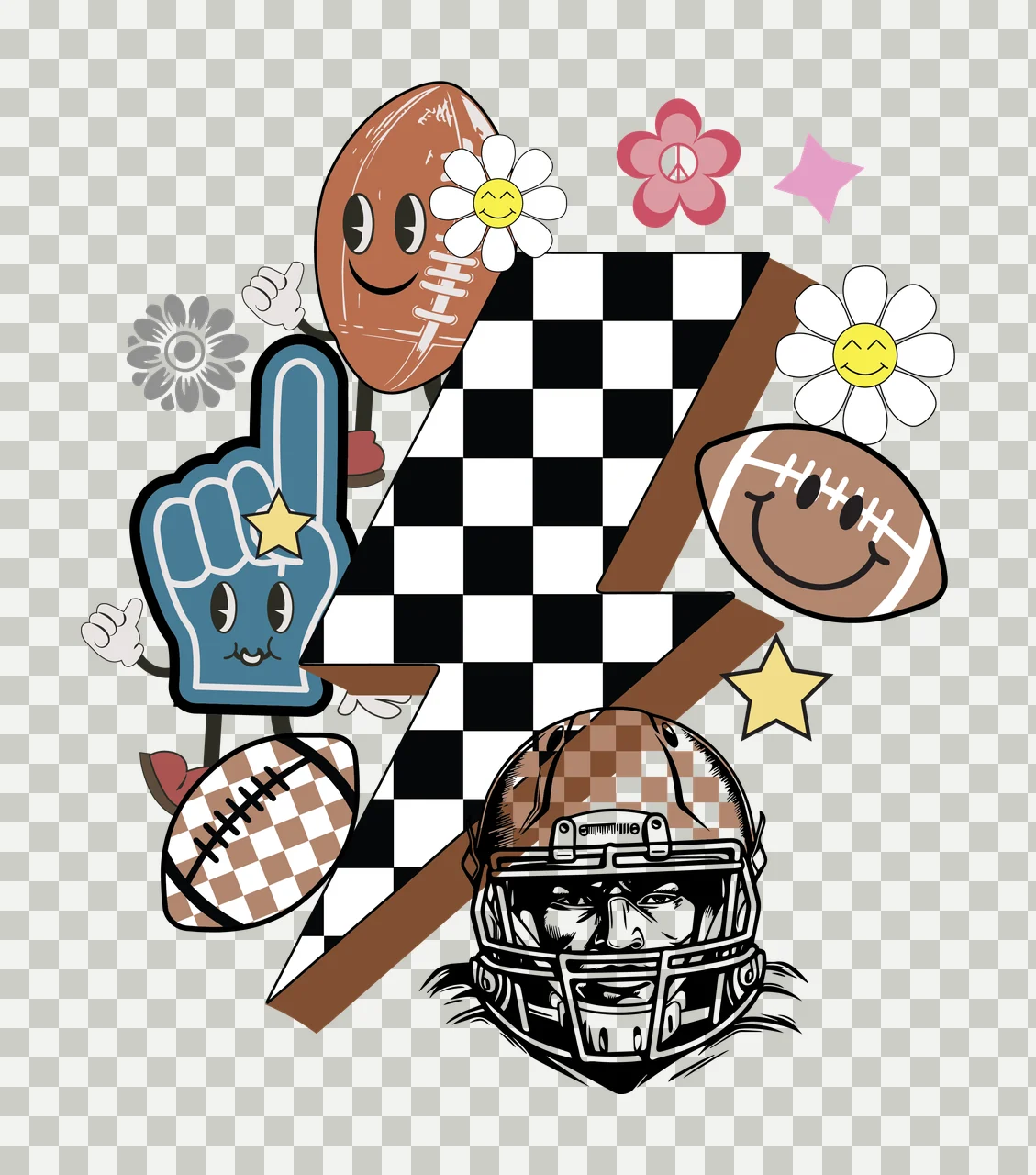 Football Flash Bolt Collage Elements layered helmet flower transparency and detail preview thumbnail