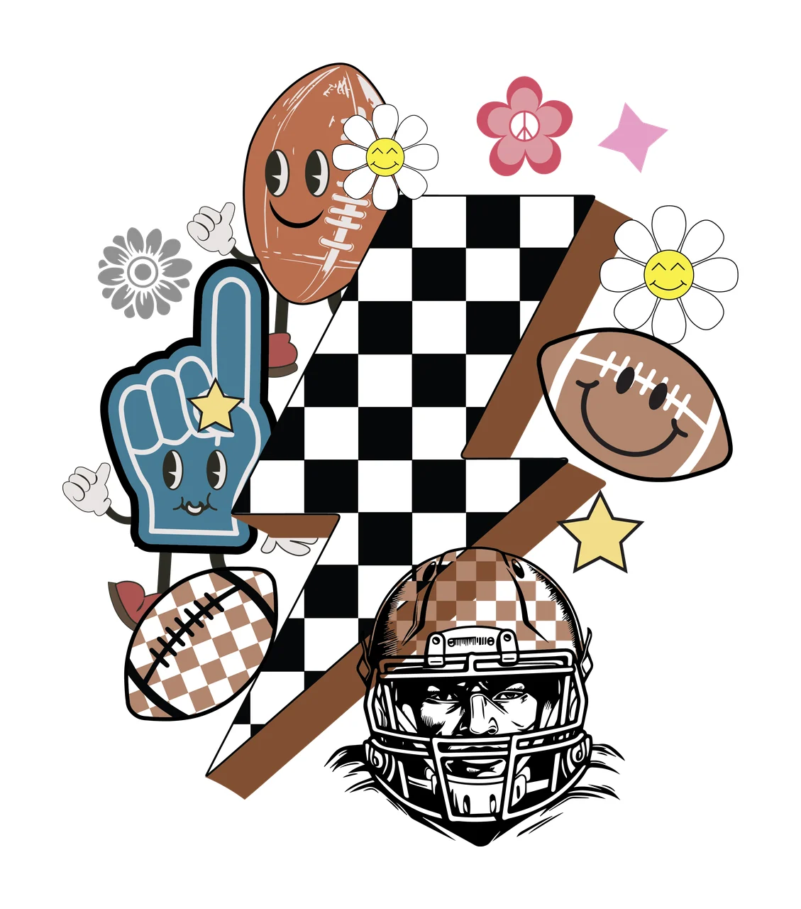 Football Flash Bolt Collage Elements layered helmet flower