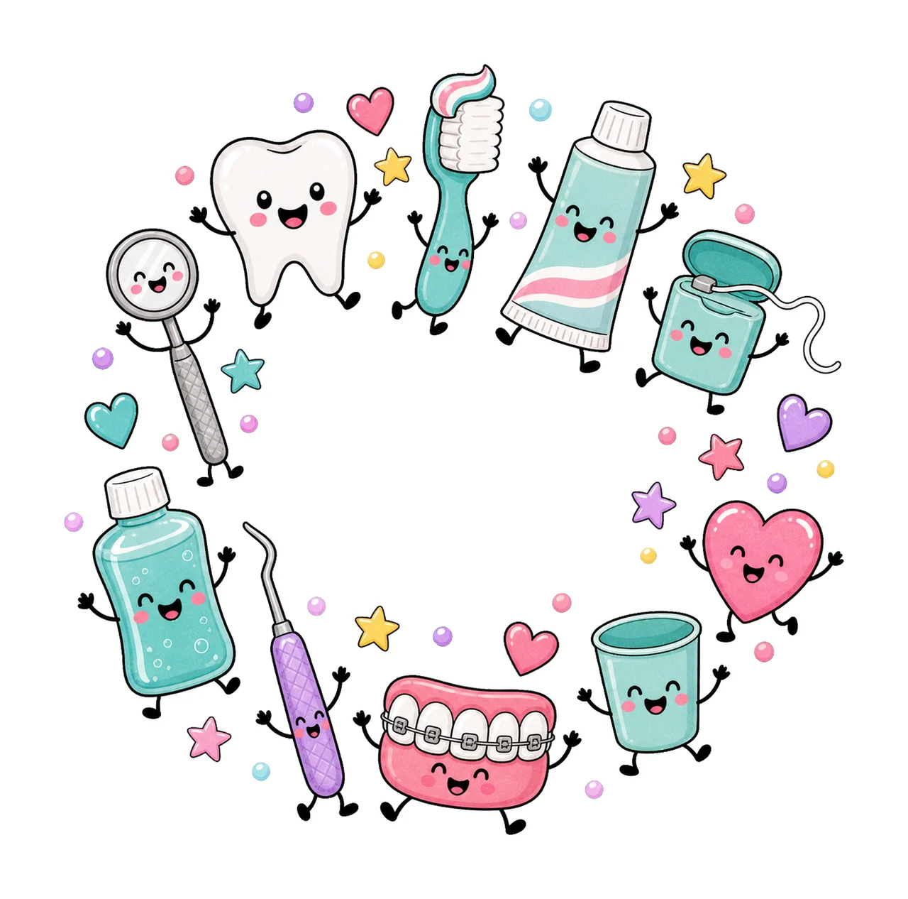 Dentist Doodle Cute Dental Characters Design Variation F