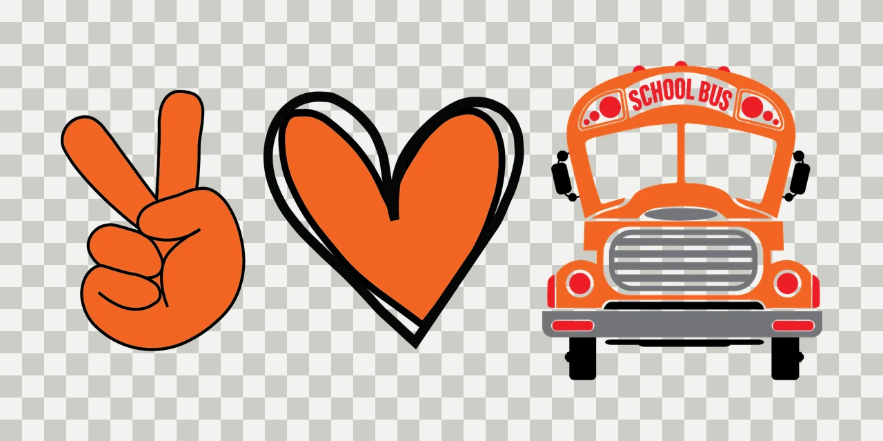 School Bus Peace Love And Graphic parked hand gesture heart transparency and detail preview thumbnail