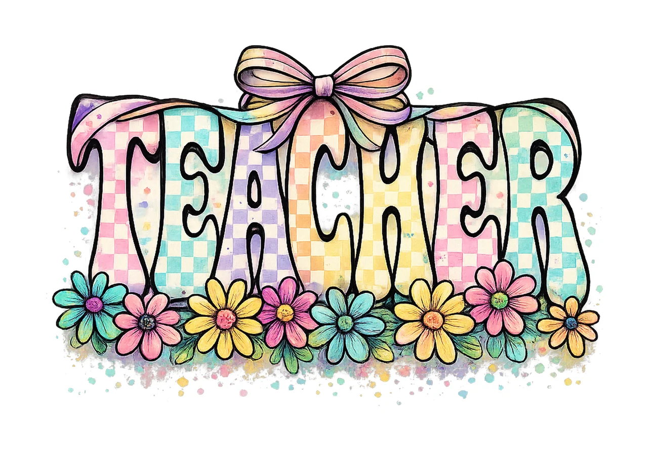 Teacher retro coquette design checkered flowers cute summer