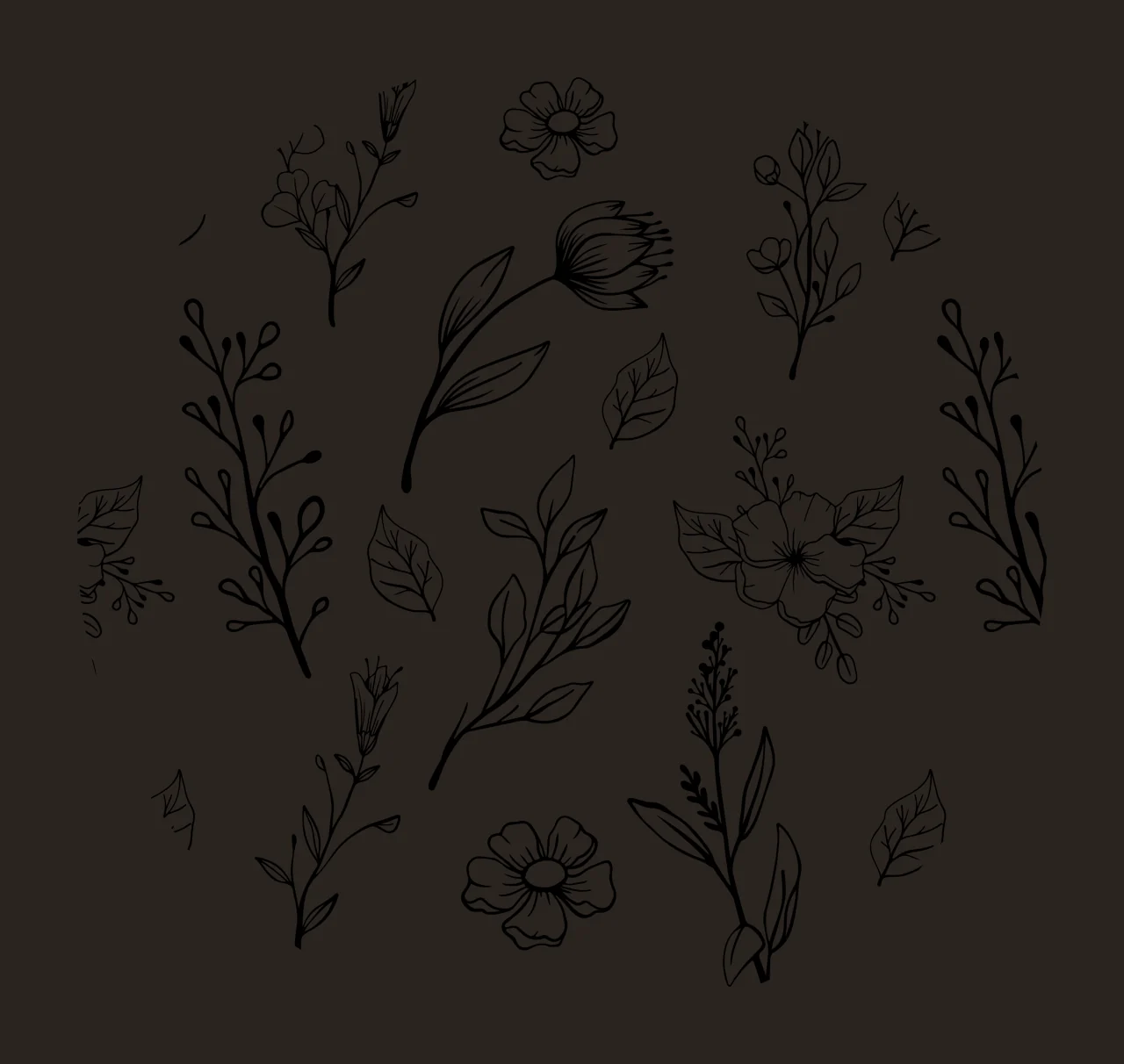 Keychain White Line Drawing Botanical Flower Pattern elements contrast preview thumbnail