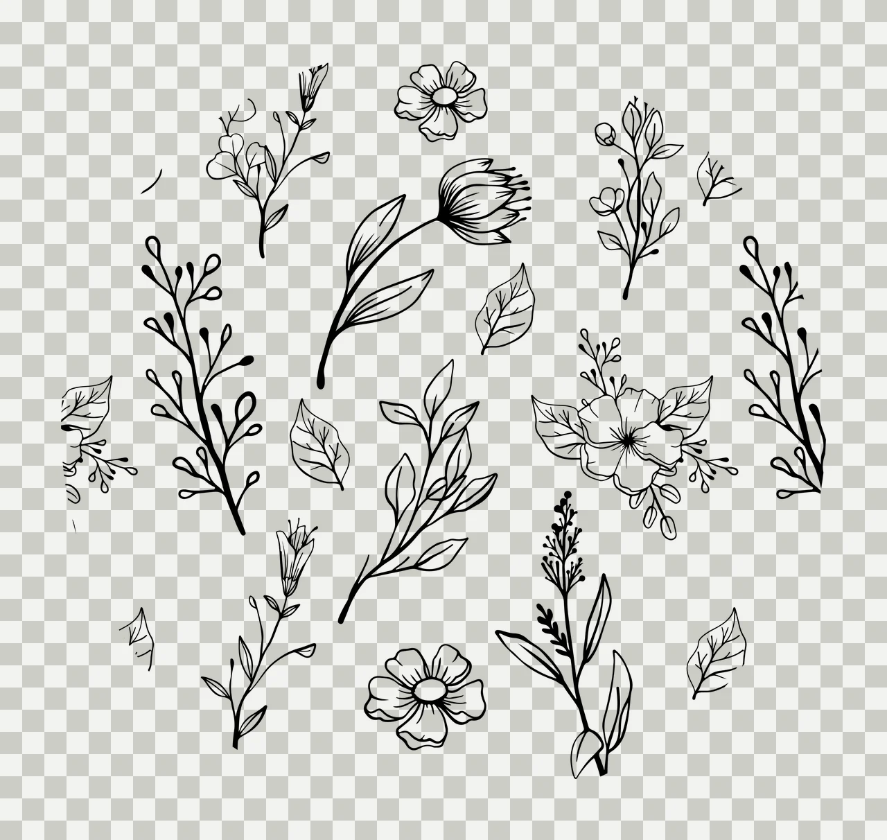 Keychain White Line Drawing Botanical Flower Pattern elements transparency and detail preview thumbnail