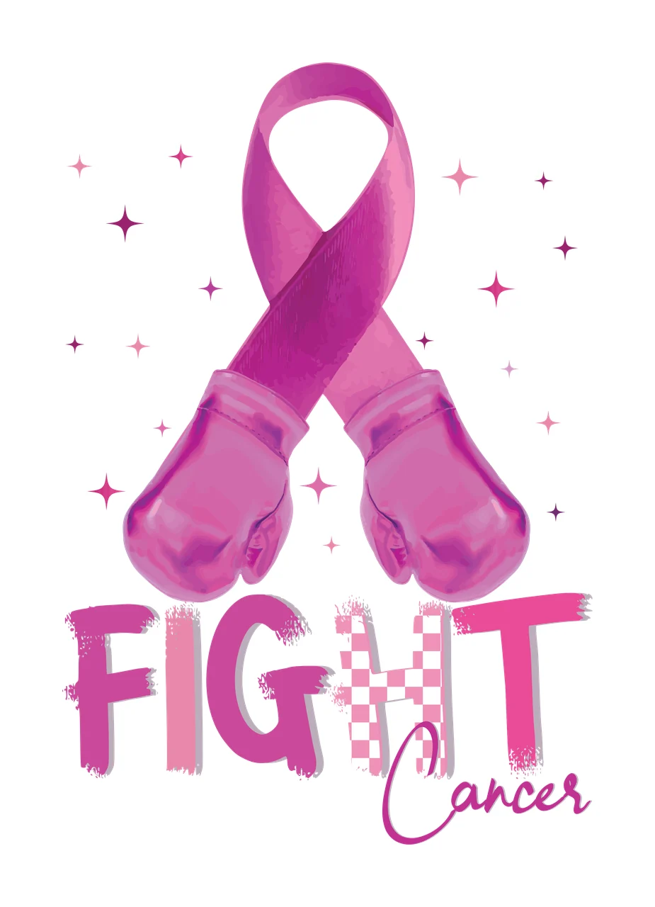 Fight Cancer Ribbon Boxing Graphic gloves dots squares stars