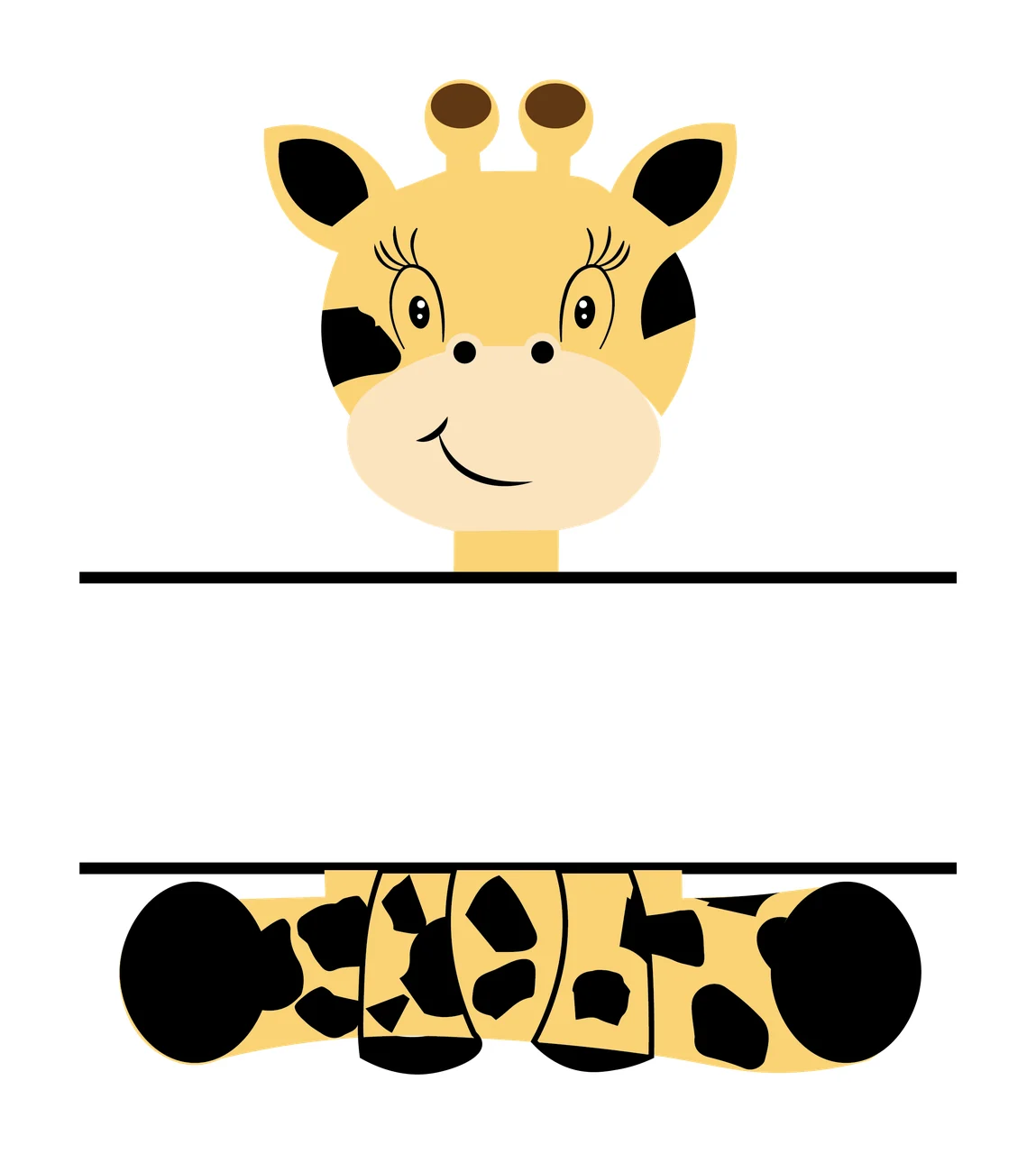Animal Giraffe Silhouette With Banner head black white