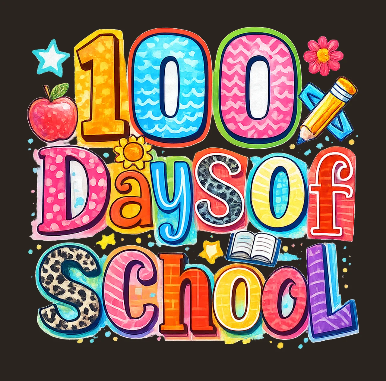 Preppy 100 Days of School happy 100 days 100 school Digital contrast preview thumbnail