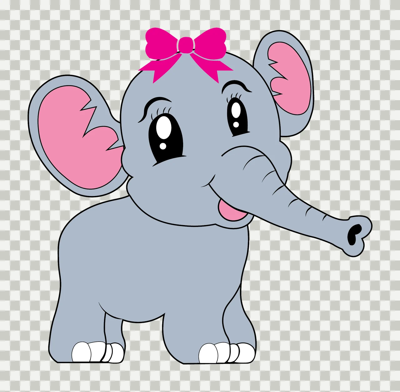 Animal Elephant Silhouette With Hair Bow standing ears trunk transparency and detail preview thumbnail