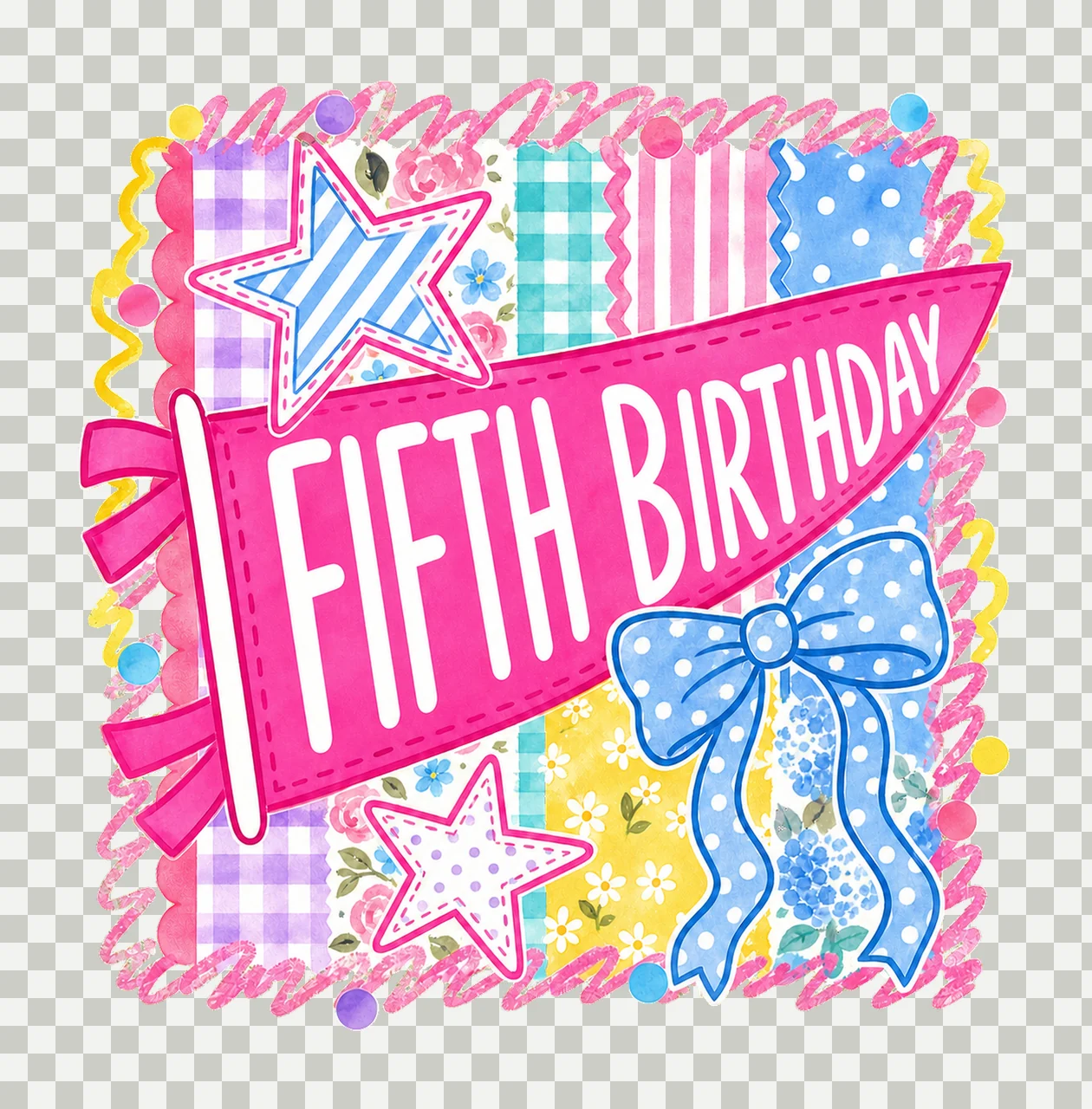Retro Striped Floral Birthday Pennant Variation F transparency and detail preview thumbnail