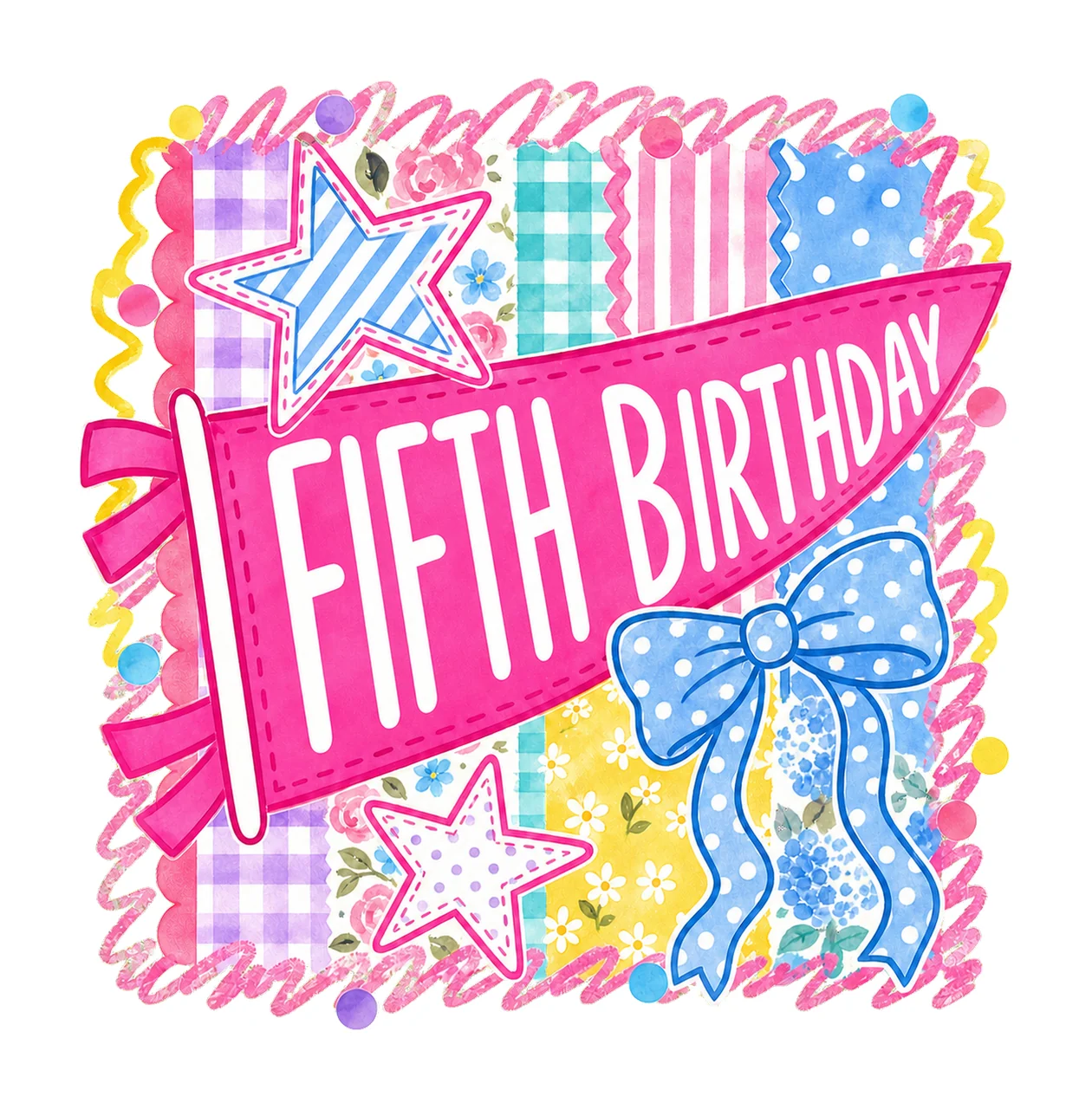 Retro Striped Floral Birthday Pennant Variation F