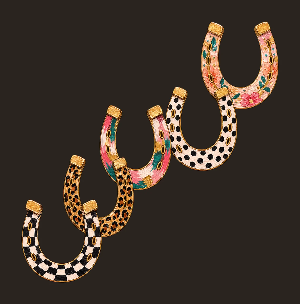 Faux Oil Painted Horseshoes Leopard Checkerboard Variation C contrast preview thumbnail