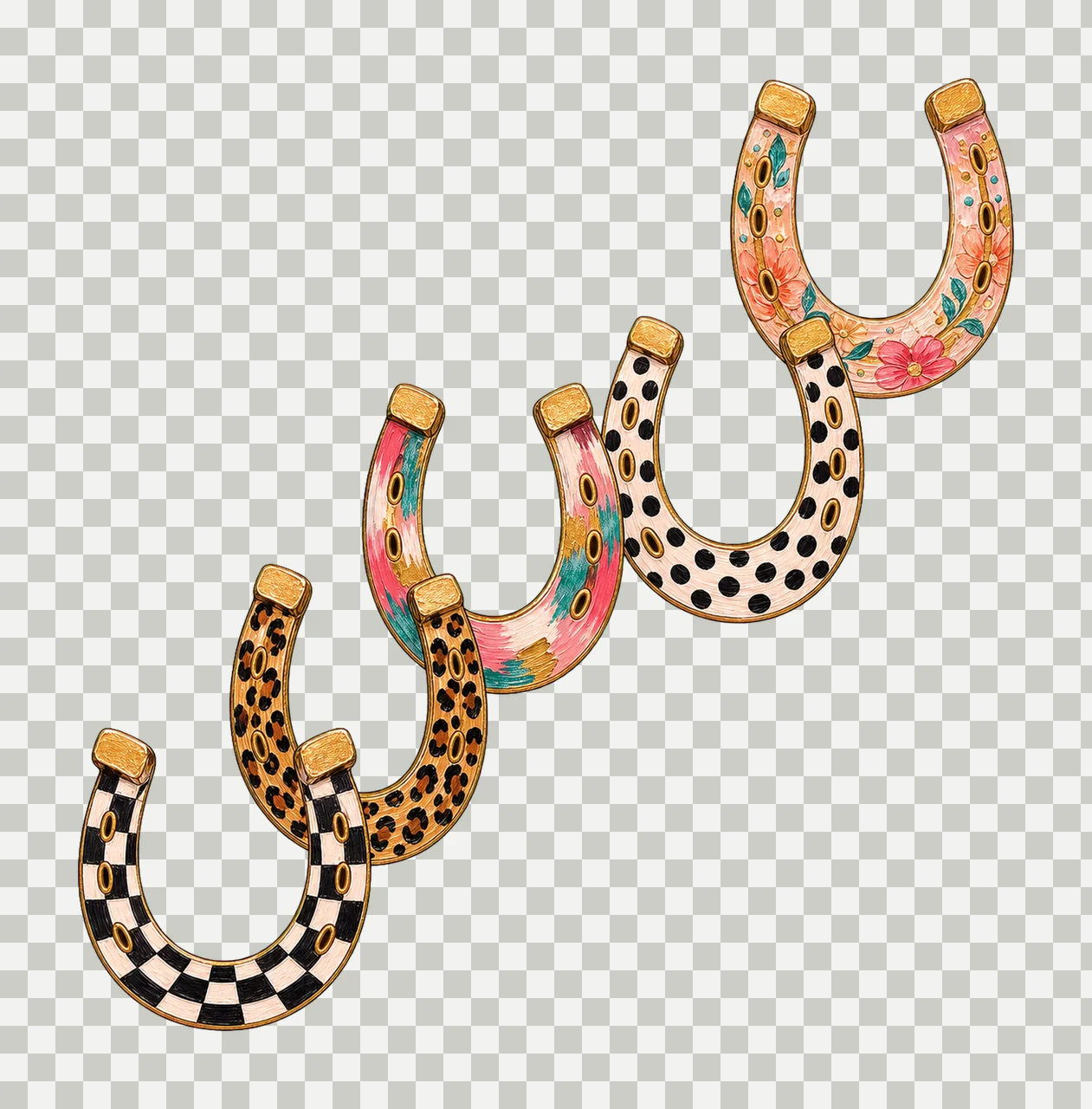 Faux Oil Painted Horseshoes Leopard Checkerboard Variation C transparency and detail preview thumbnail