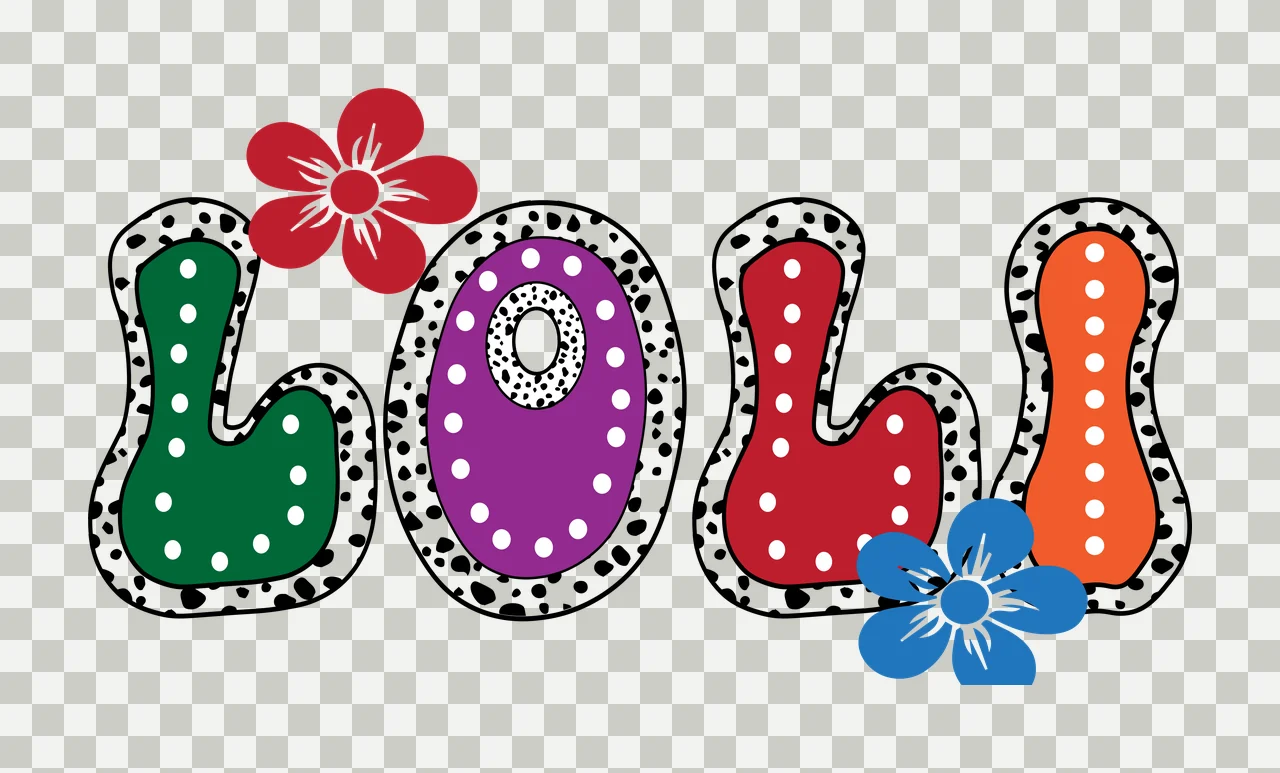 Loli Bubble Lettering With Flowers letters dots black white transparency and detail preview thumbnail
