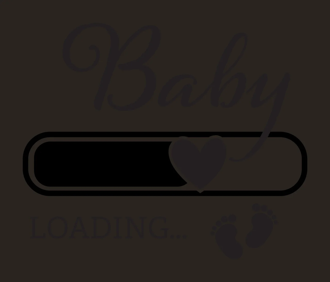 Baby LOADING... pregnancy announcement Design with script typography, progress bar, heart icon and baby footprints in black and white contrast preview thumbnail