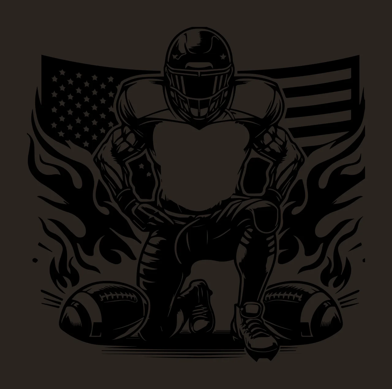 Football Player Player Flag Kneeling With Two Footballs helmet contrast preview thumbnail