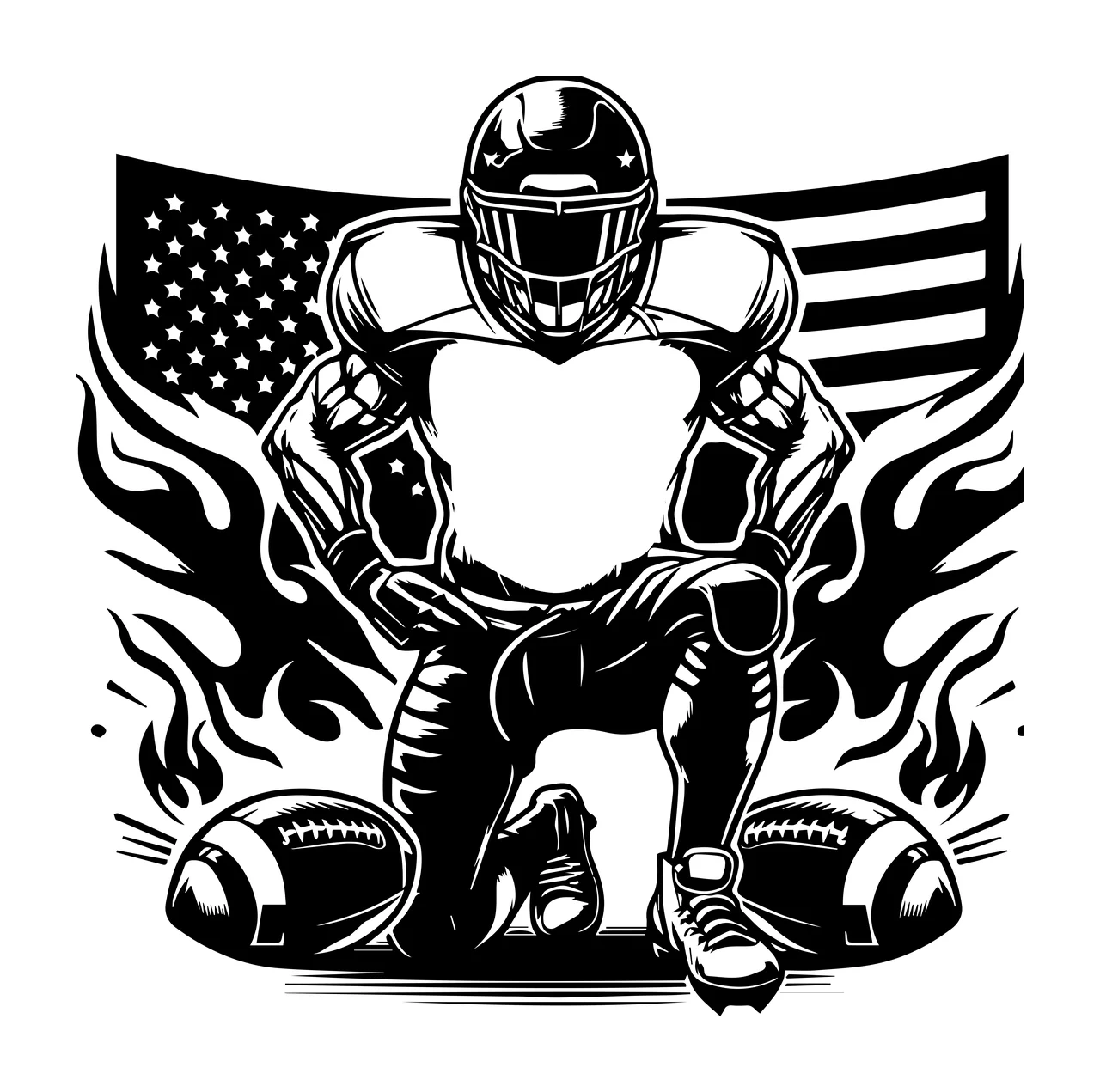 Football Player Player Flag Kneeling With Two Footballs helmet