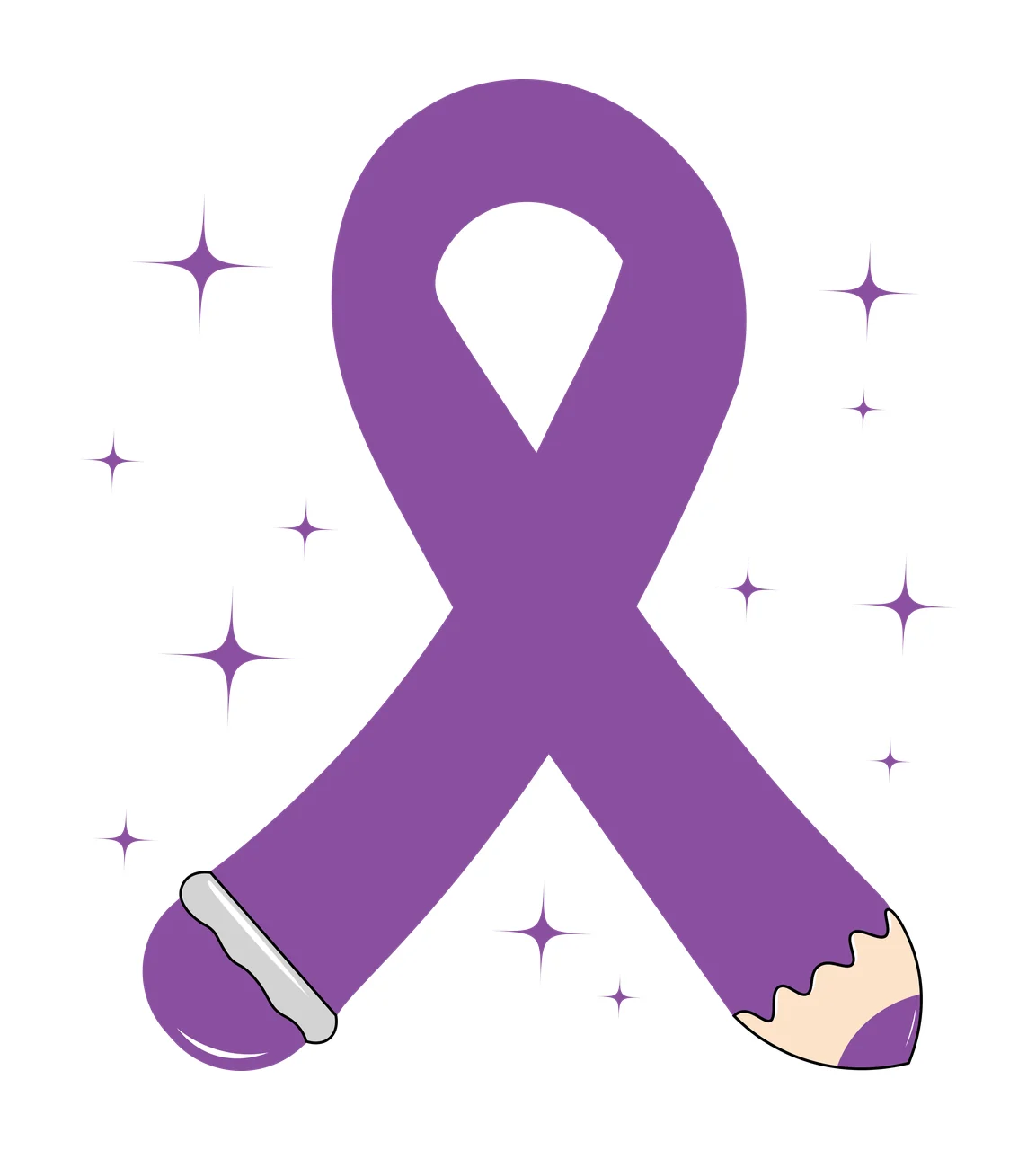 Awareness Ribbon With Surrounding Stars silhouette black white