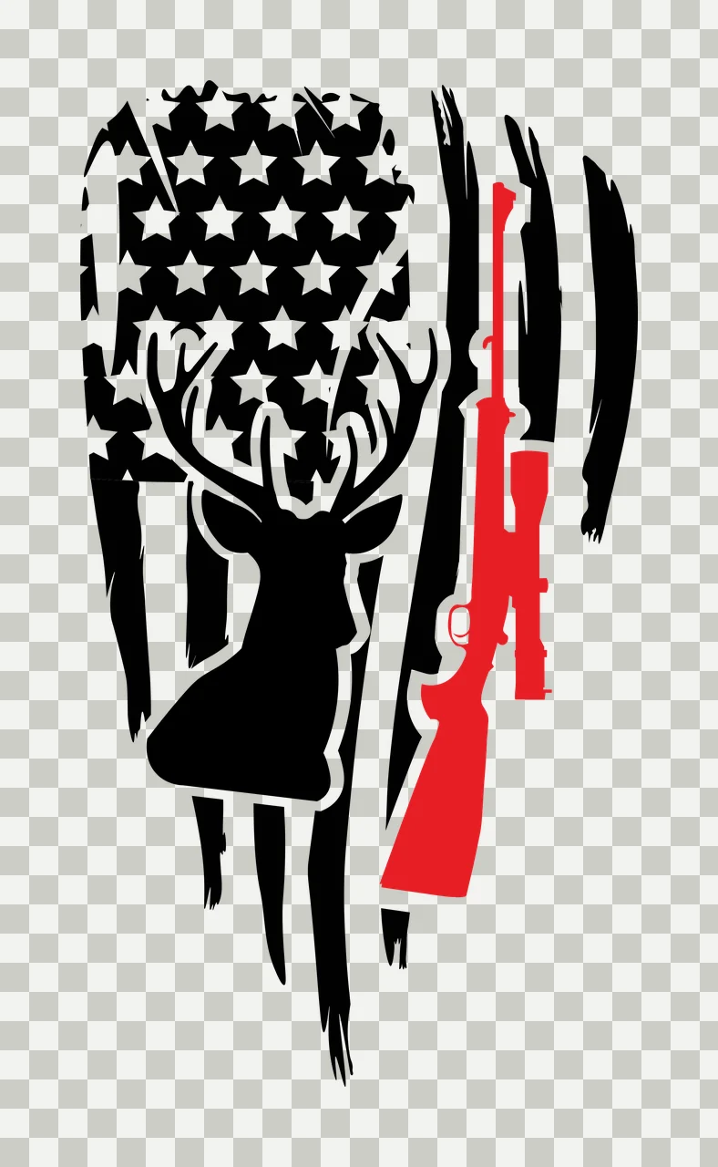 Distressed Flag With Deer And Rifle stars stripes head black transparency and detail preview thumbnail