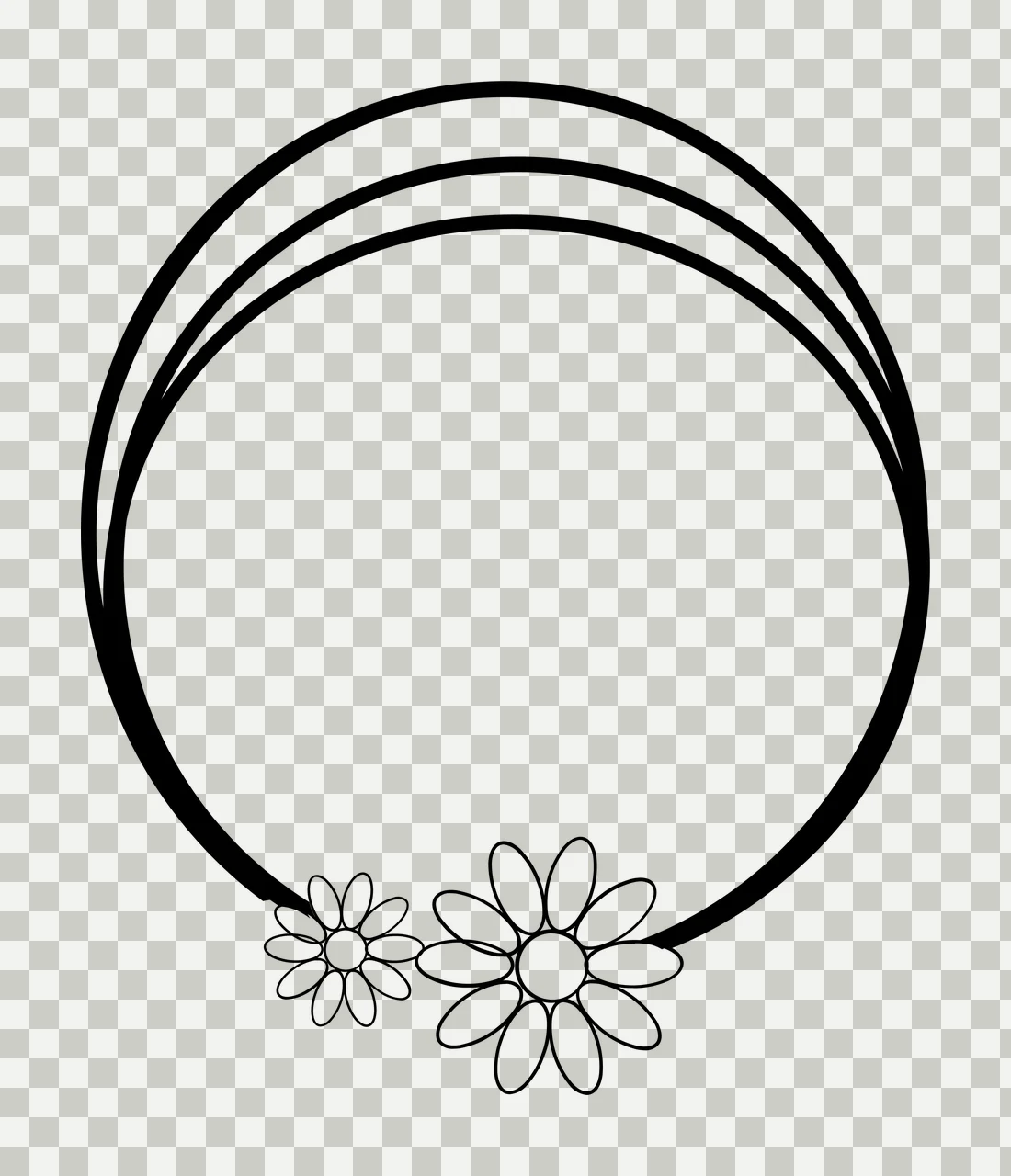 Keychain Triple Line Circle With Daisies framing flowers lines transparency and detail preview thumbnail