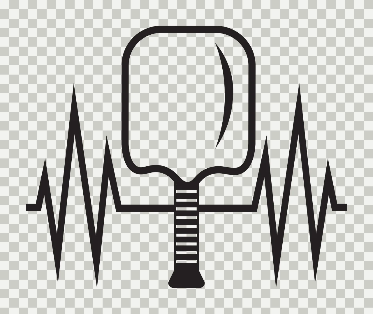 Pickleball Paddle Icon With Pulse line black white heartbeat transparency and detail preview thumbnail