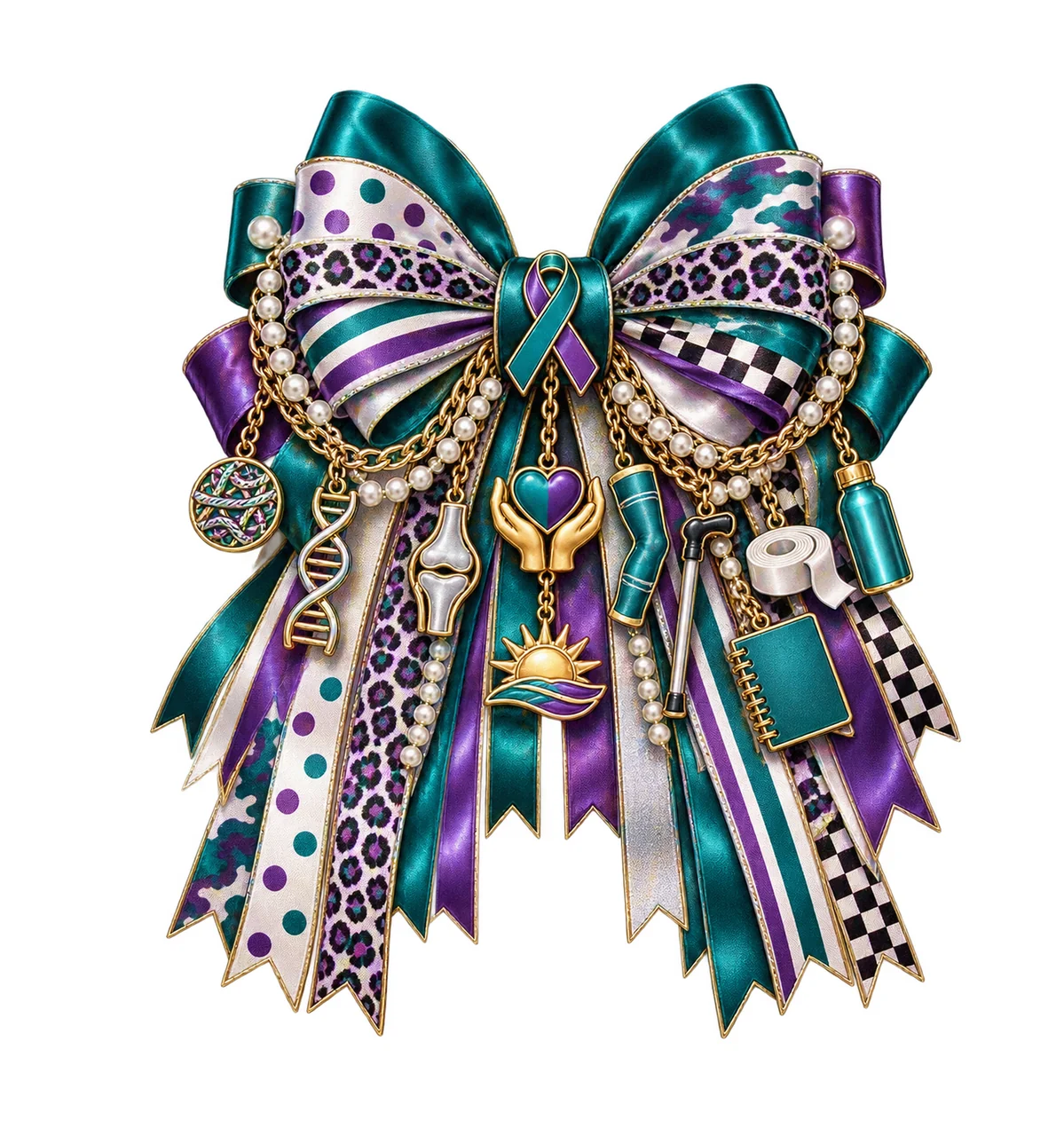 Ehlers-Danlos Syndrome Awareness Bow Charm PNG, Gold Chain Charms, Transparent Sublimation Design, Digital Download