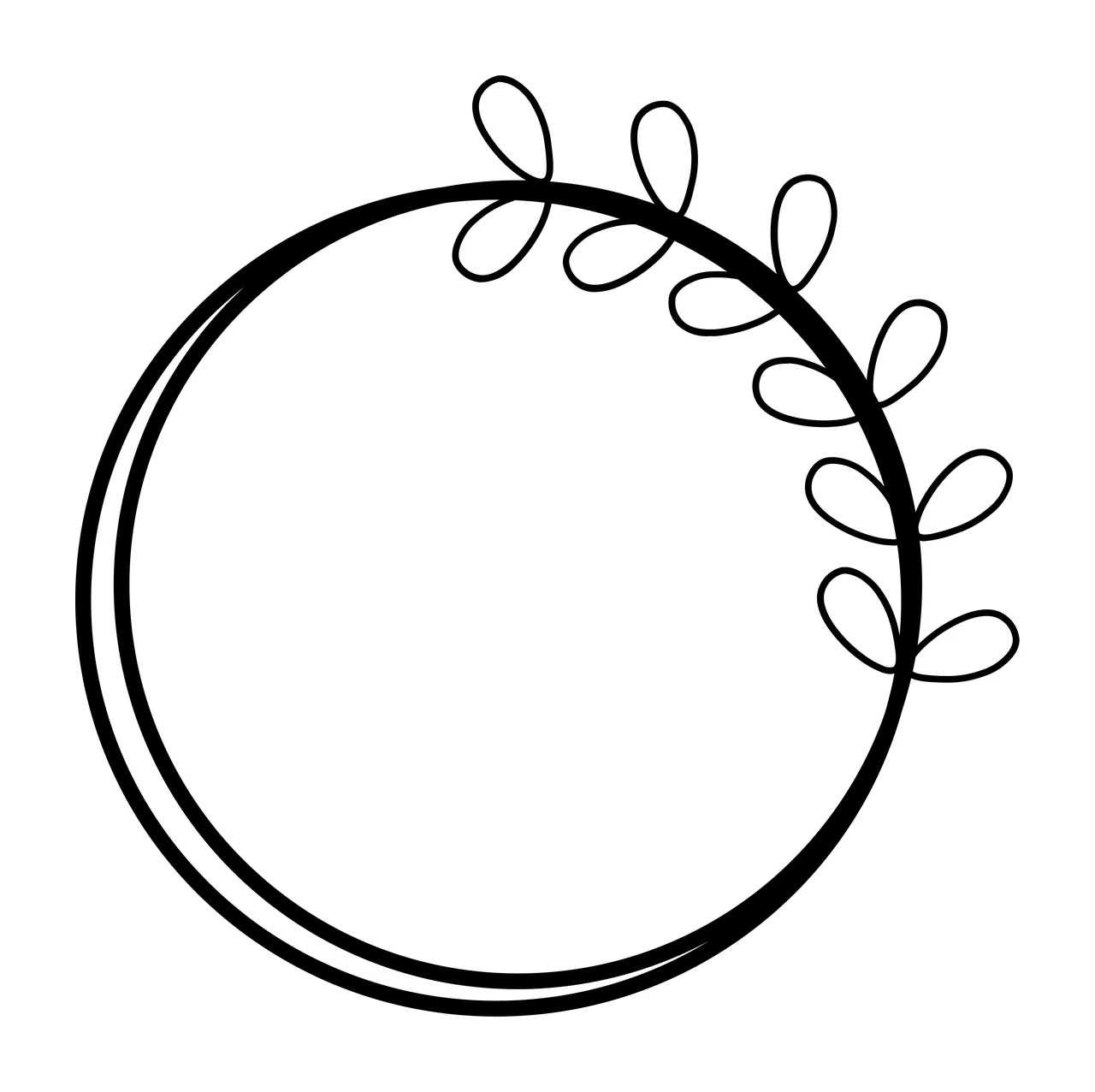 Keychain Circle Frame With Leaf Detail Encircling leaves linear line