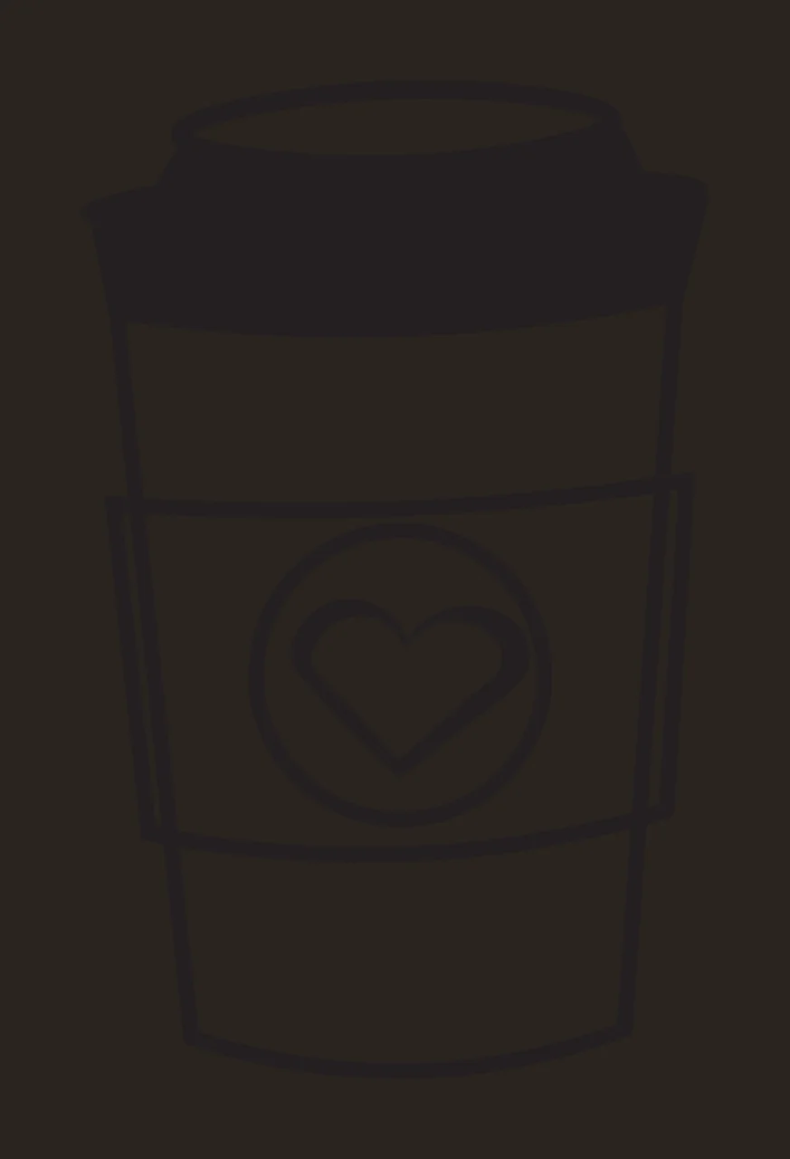 Line Art Illustration of To-go coffee cup with heart logo with black lid, white cup body, black sleeve and black heart inside circle contrast preview thumbnail