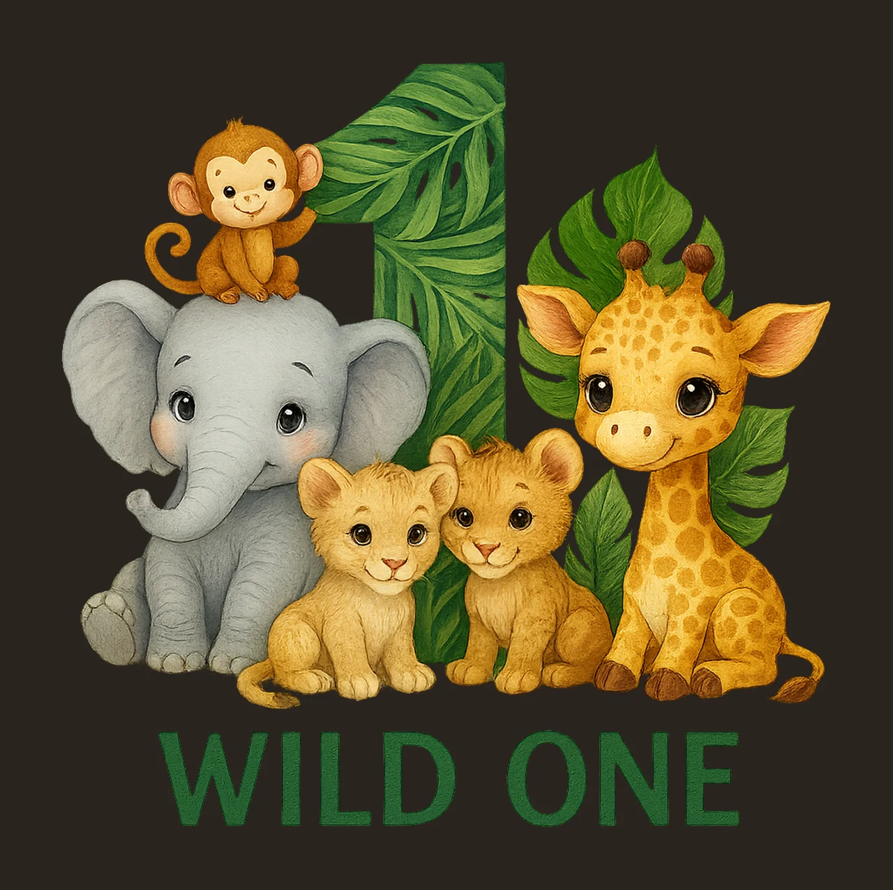 Wild One 1st Birthday Safari Jungle Animals Variation B contrast preview thumbnail