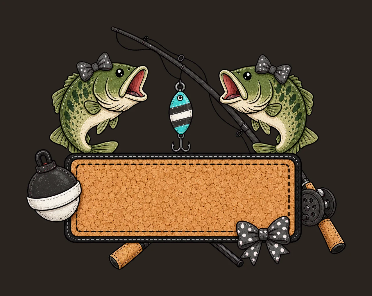 Bass Fishing Cork Hand Drawn Name Patch Applique Variation C contrast preview thumbnail