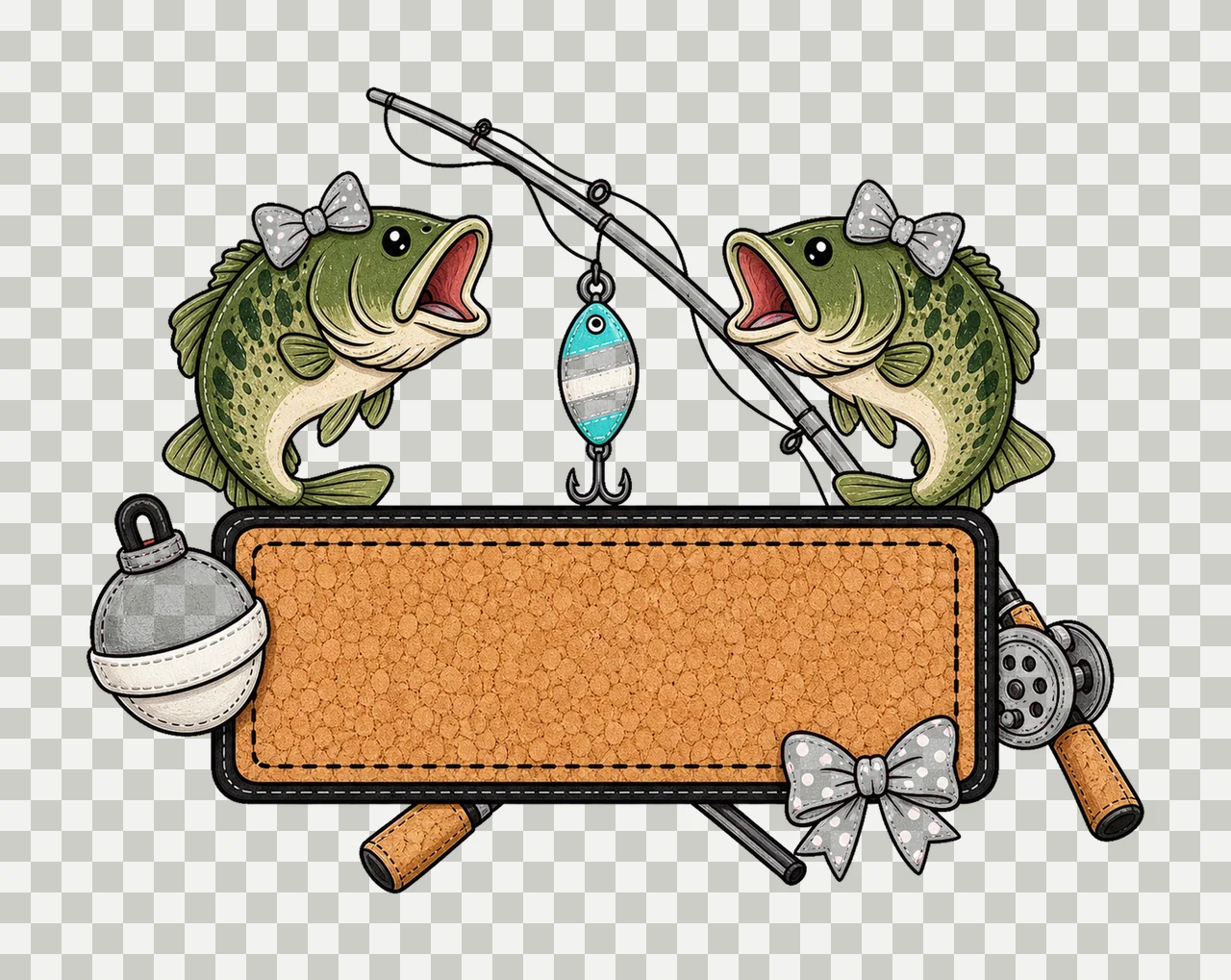 Bass Fishing Cork Hand Drawn Name Patch Applique Variation C transparency and detail preview thumbnail