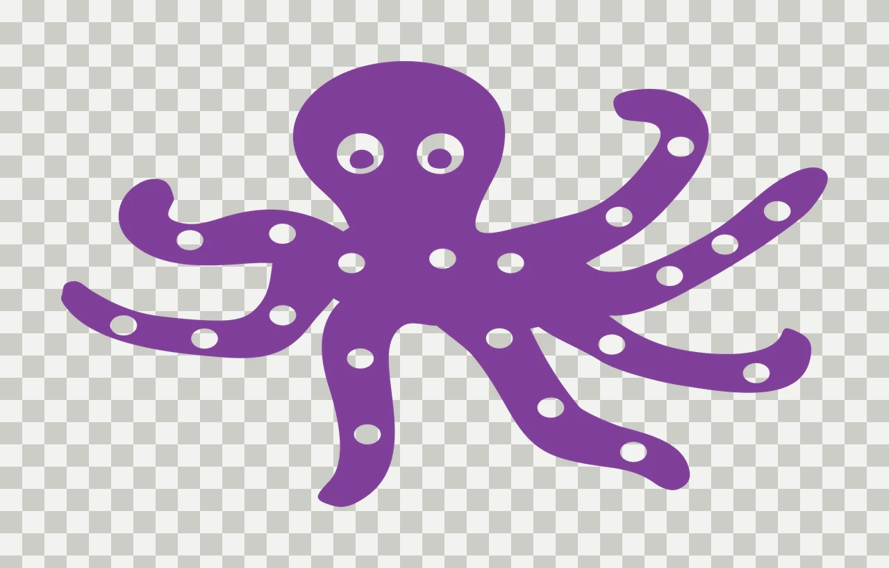 Octopus Illustration with tentacles, white dots and eyes in purple and black transparency and detail preview thumbnail
