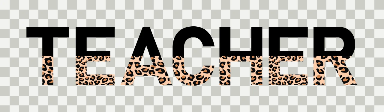 TEACHER Typography Design with black letters, leopard print pattern and white background in tan and black spots transparency and detail preview thumbnail