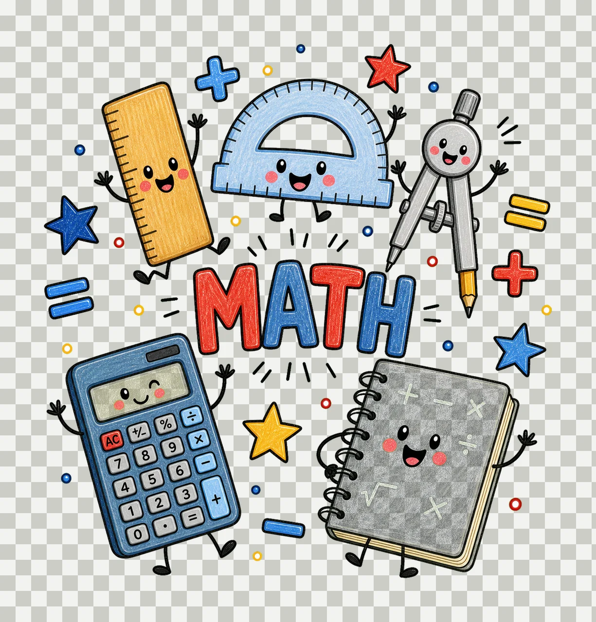 Math Teacher Doodle Characters Geometry Teacher Variation A transparency and detail preview thumbnail