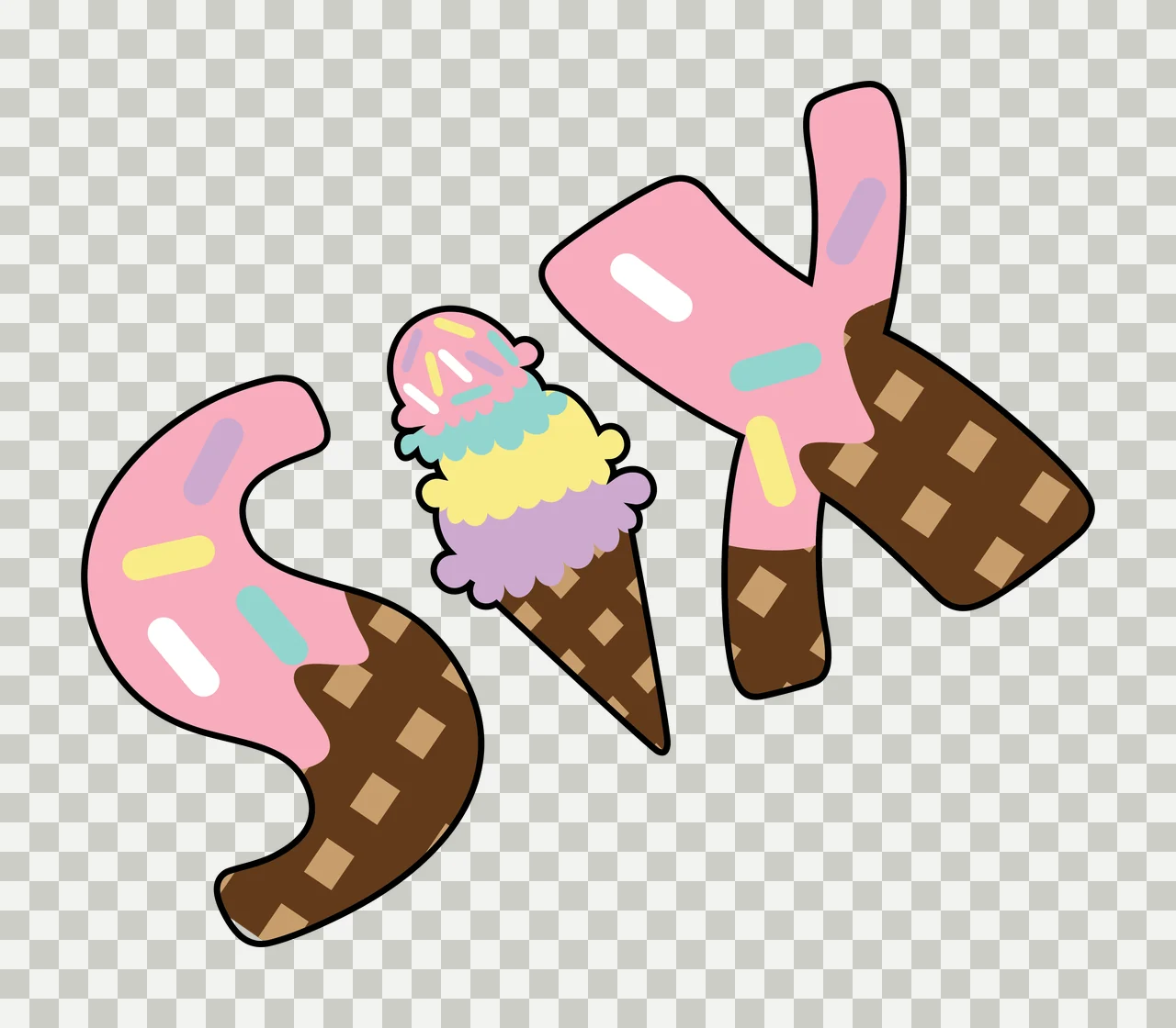 Ice Cream Six Typography spelling letter S cone X silhouette transparency and detail preview thumbnail