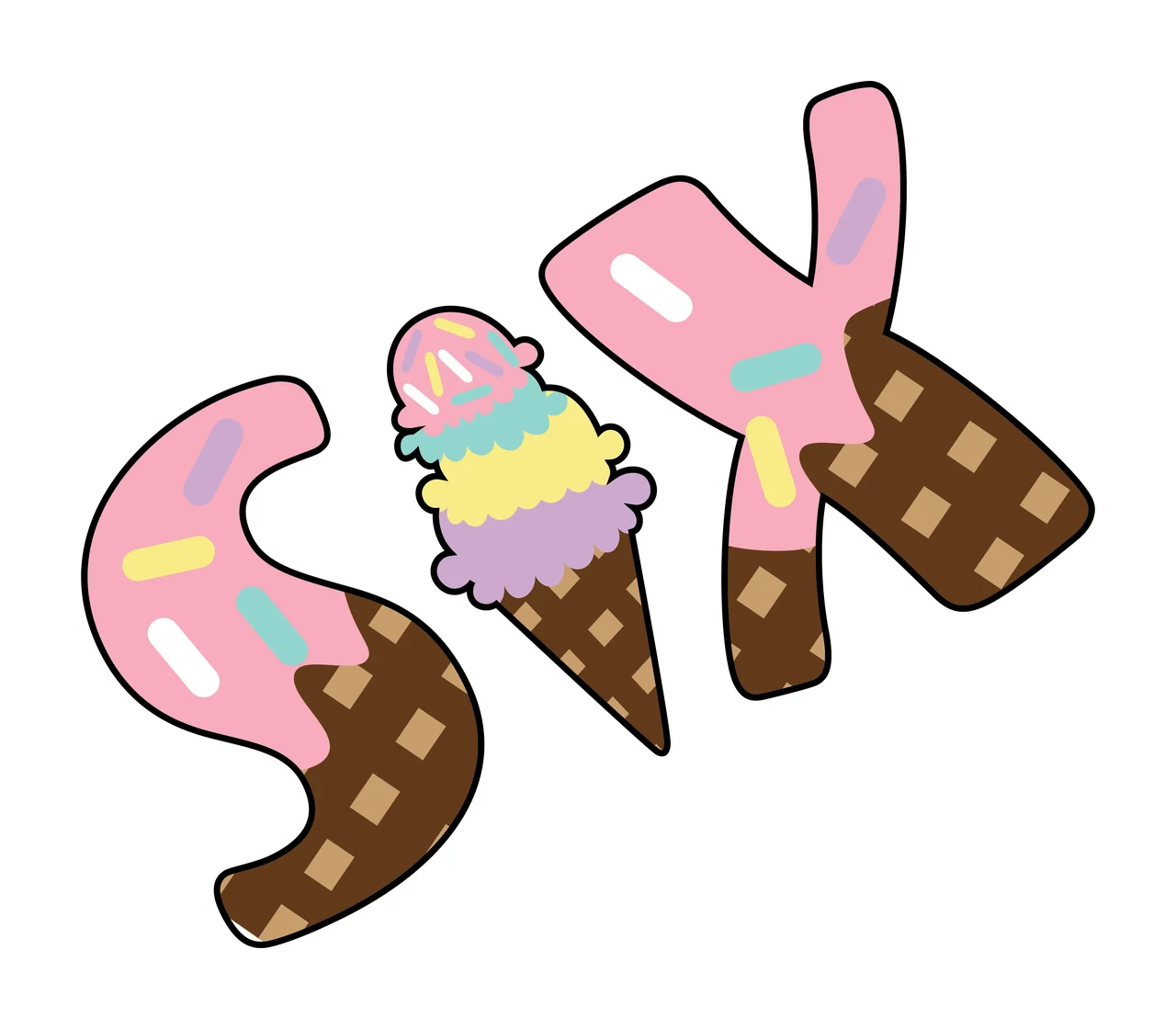 Ice Cream Six Typography spelling letter S cone X silhouette