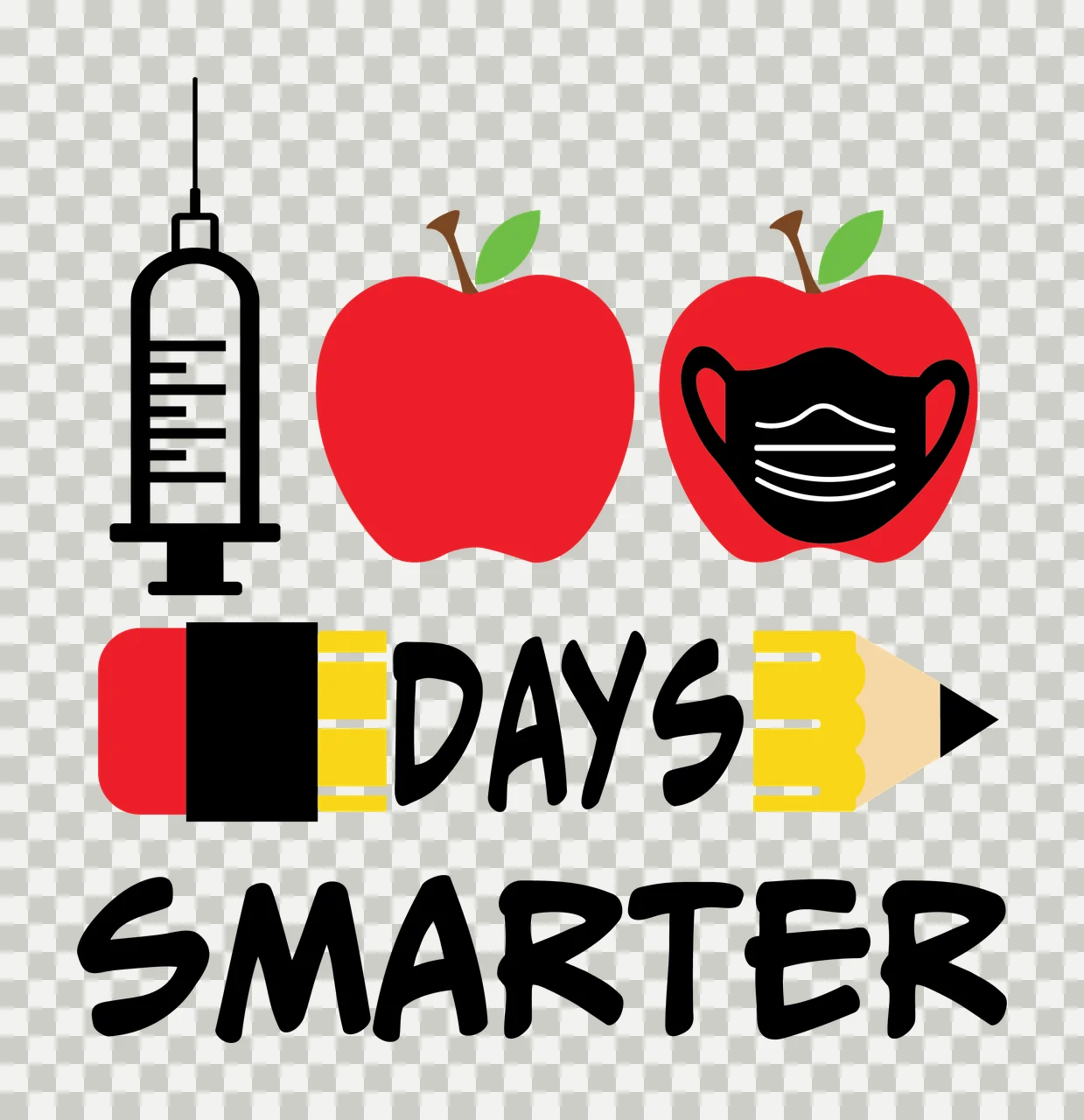 100 Days Smarter Apple Syringe Pencil Text and icons Educational transparency and detail preview thumbnail