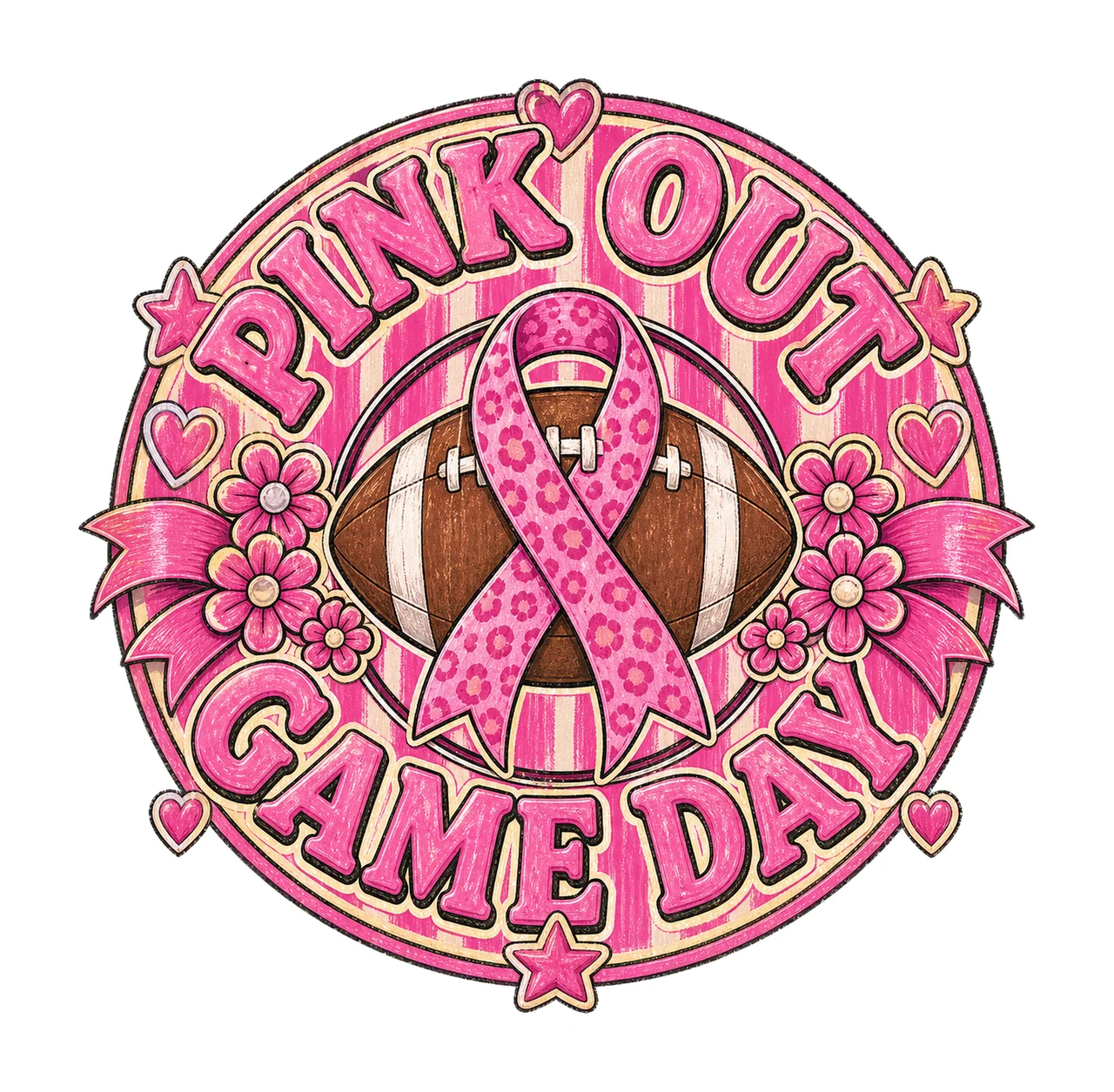 Pink Out Game Day Breast Cancer Football Design Variation B