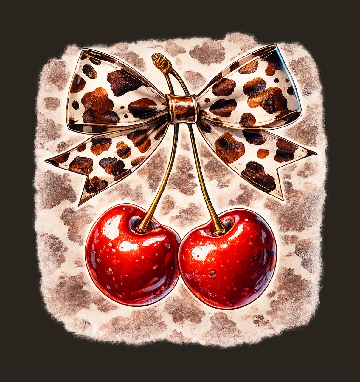 Cow print cherry bow western valentines Artwork cowgirl contrast preview thumbnail
