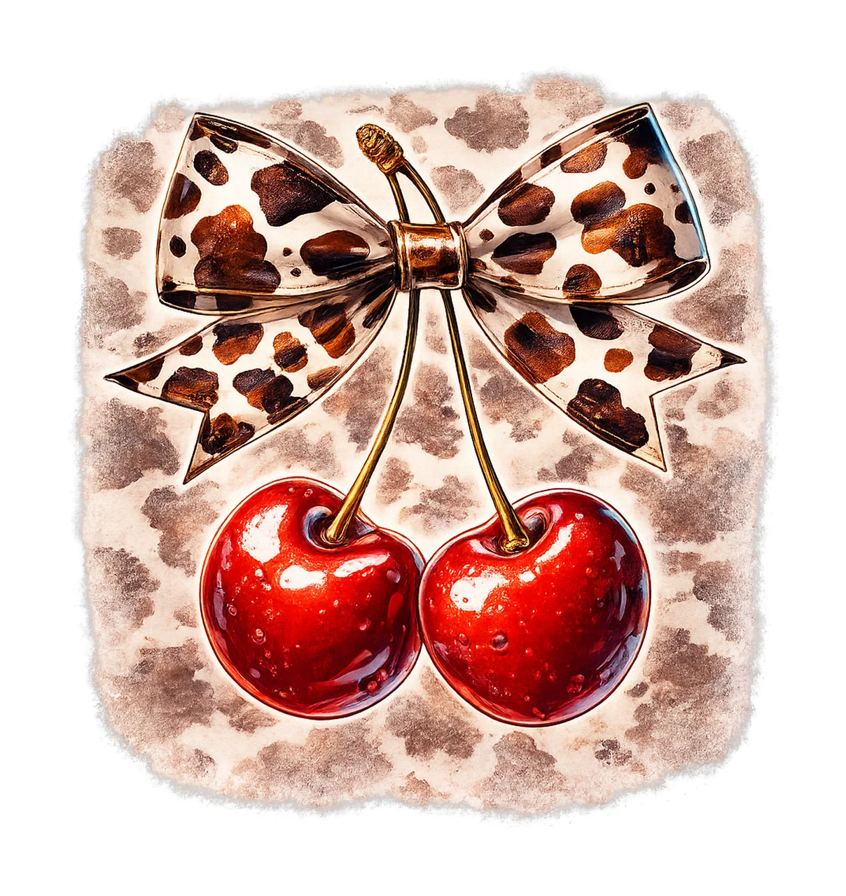 Cow print cherry bow western valentines Artwork cowgirl