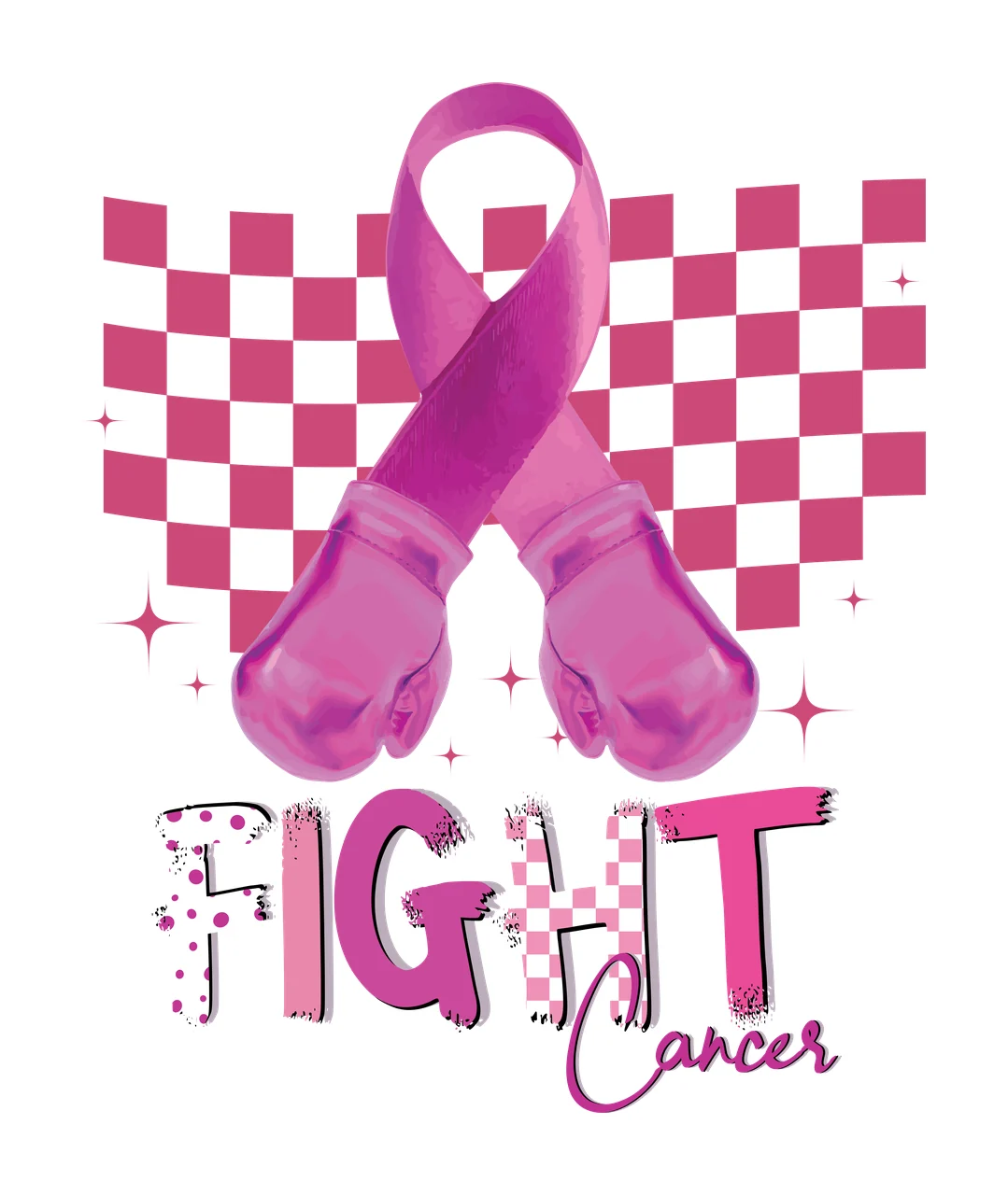 Black Ribbon With Boxing Gloves And Checkered Pattern awareness