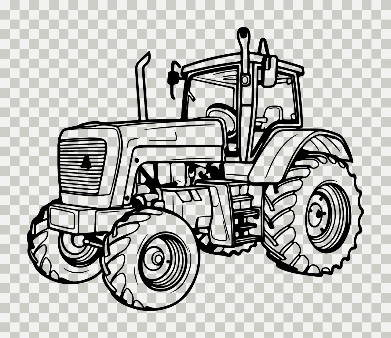Detailed Line Drawing Agricultural Tractor stationary tires transparency and detail preview thumbnail