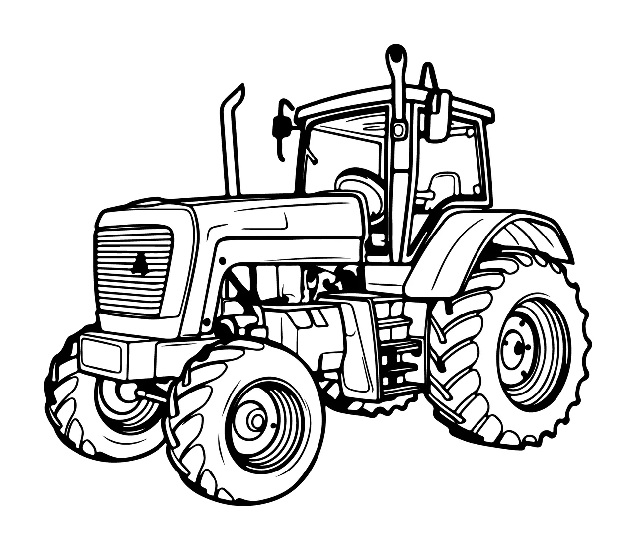 Detailed Line Drawing Agricultural Tractor stationary tires