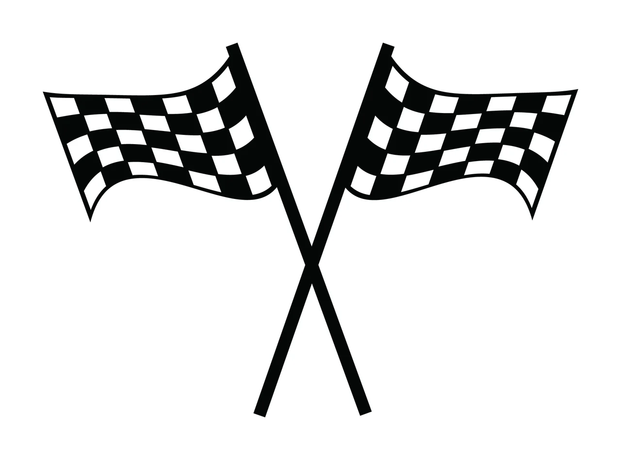 Two Crossed Checkered Racing Flags In Black pattern poles graphic icon