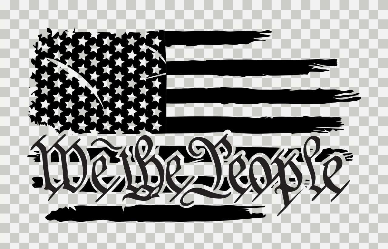 We The People Flag Silhouette typography on stars stripes distressed transparency and detail preview thumbnail