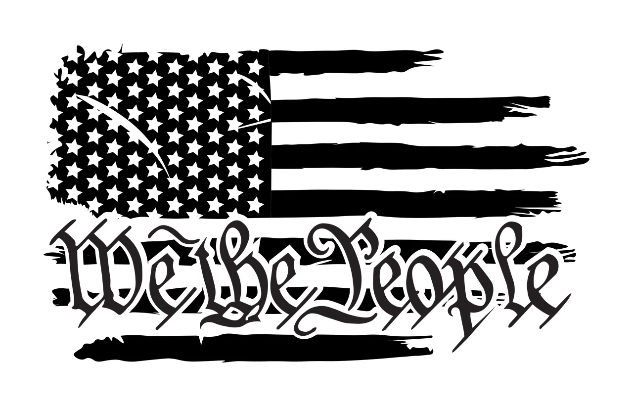 We The People Flag Silhouette typography on stars stripes distressed