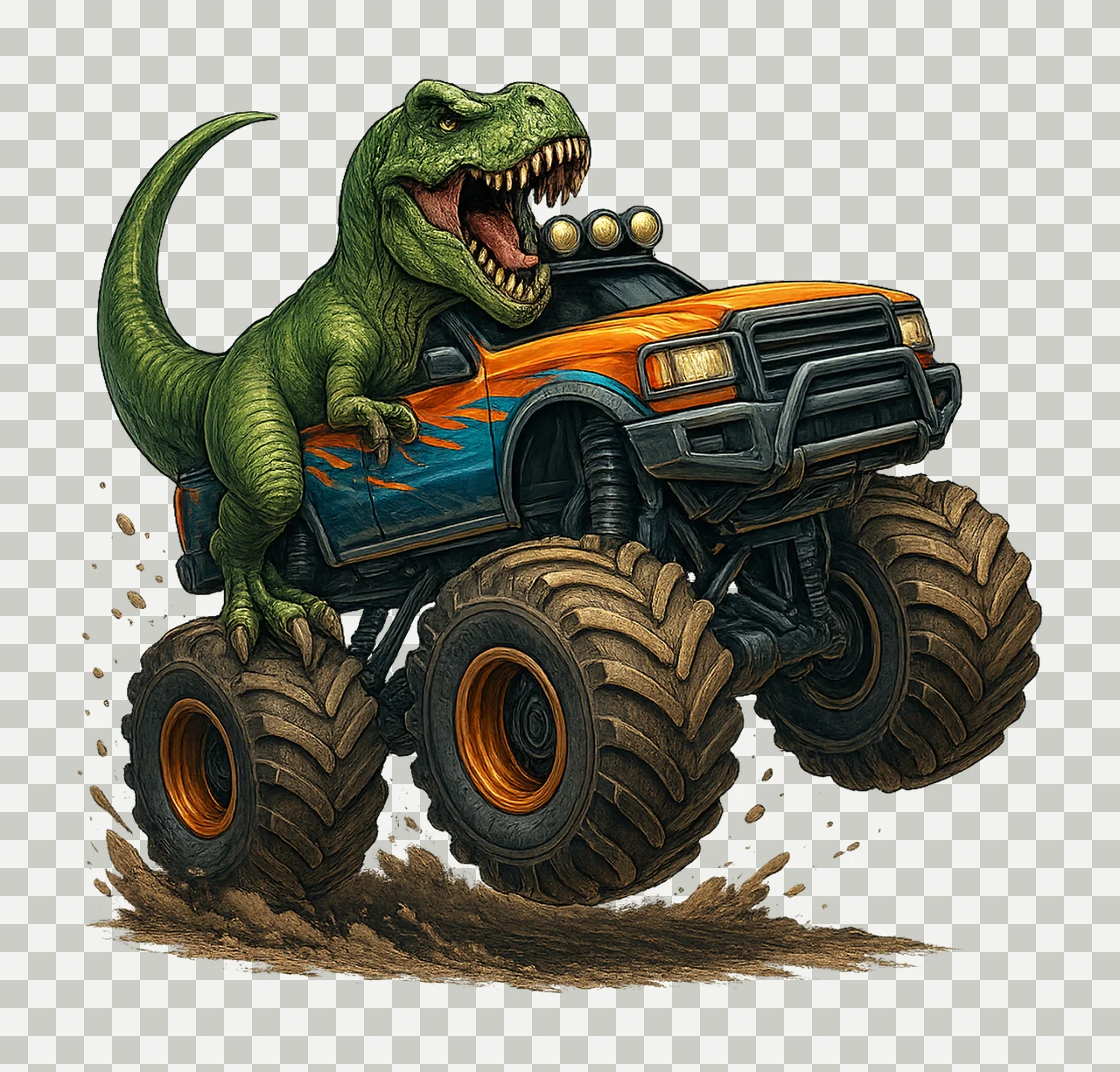 Monster Truck Rex Dinosaur Sublimation Design Dinosaur transparency and detail preview thumbnail