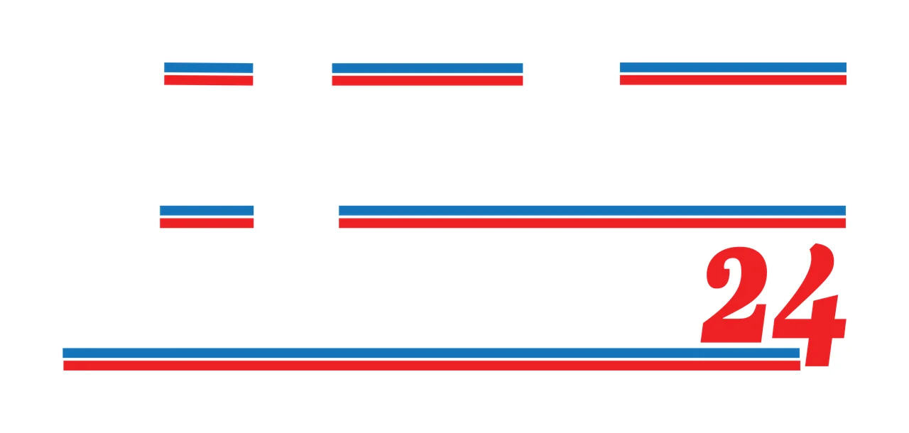 24 Striped Number Design with red and blue horizontal stripes and bold red number 24 in white
