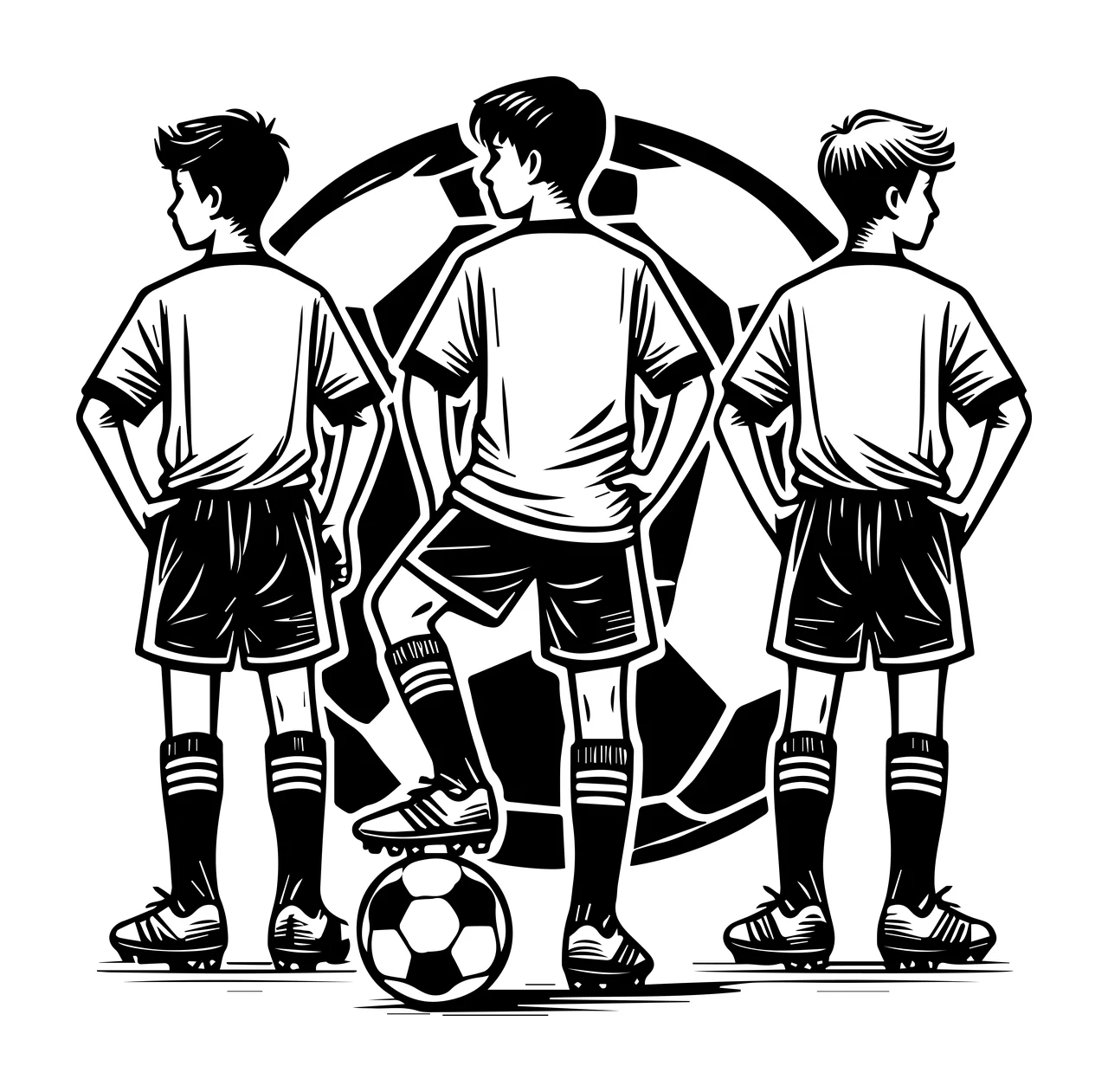 Soccer Ball Players Around A Graphic standing black white sport
